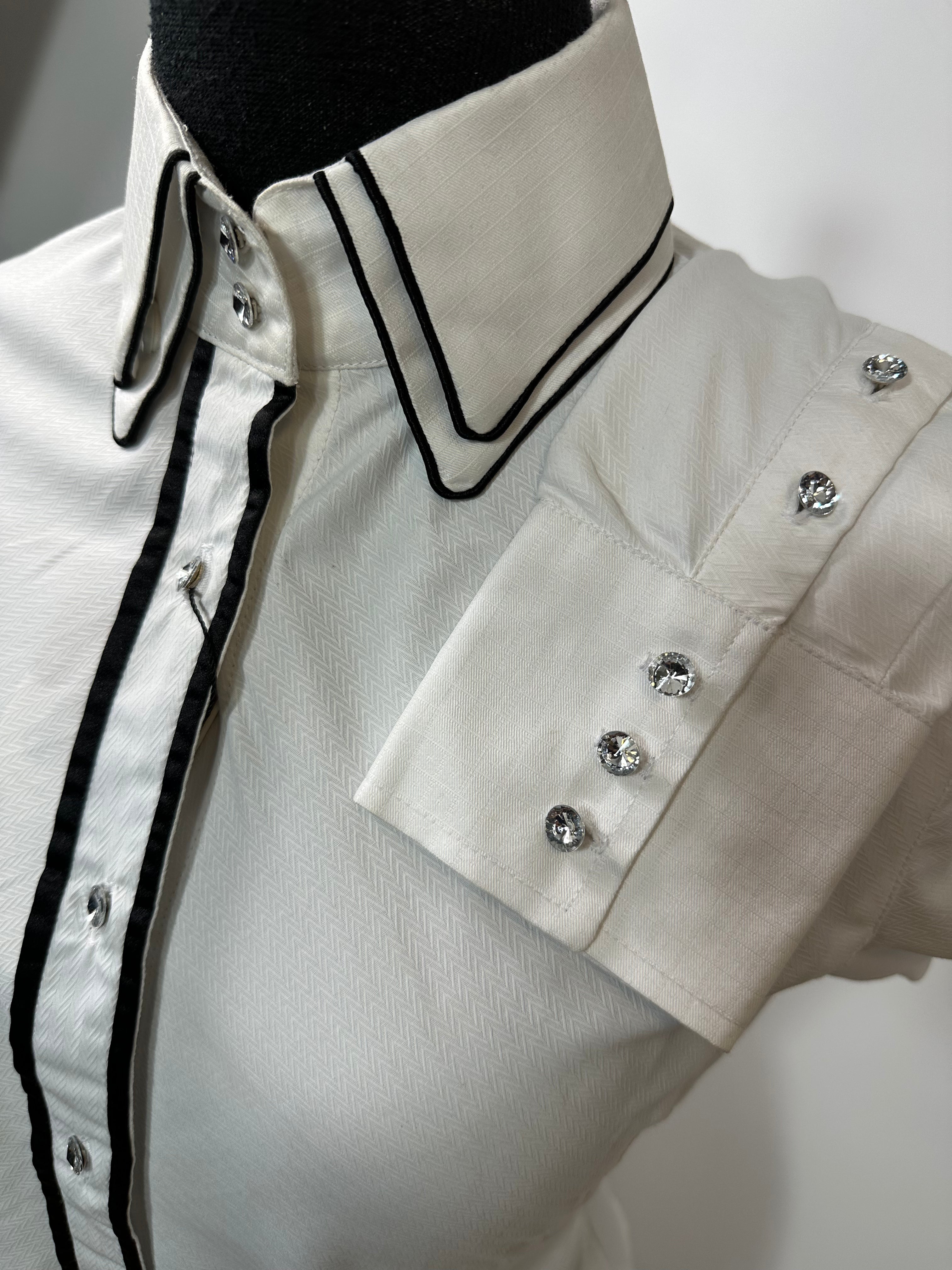 Western Button Up White with black and Crystal Buttons