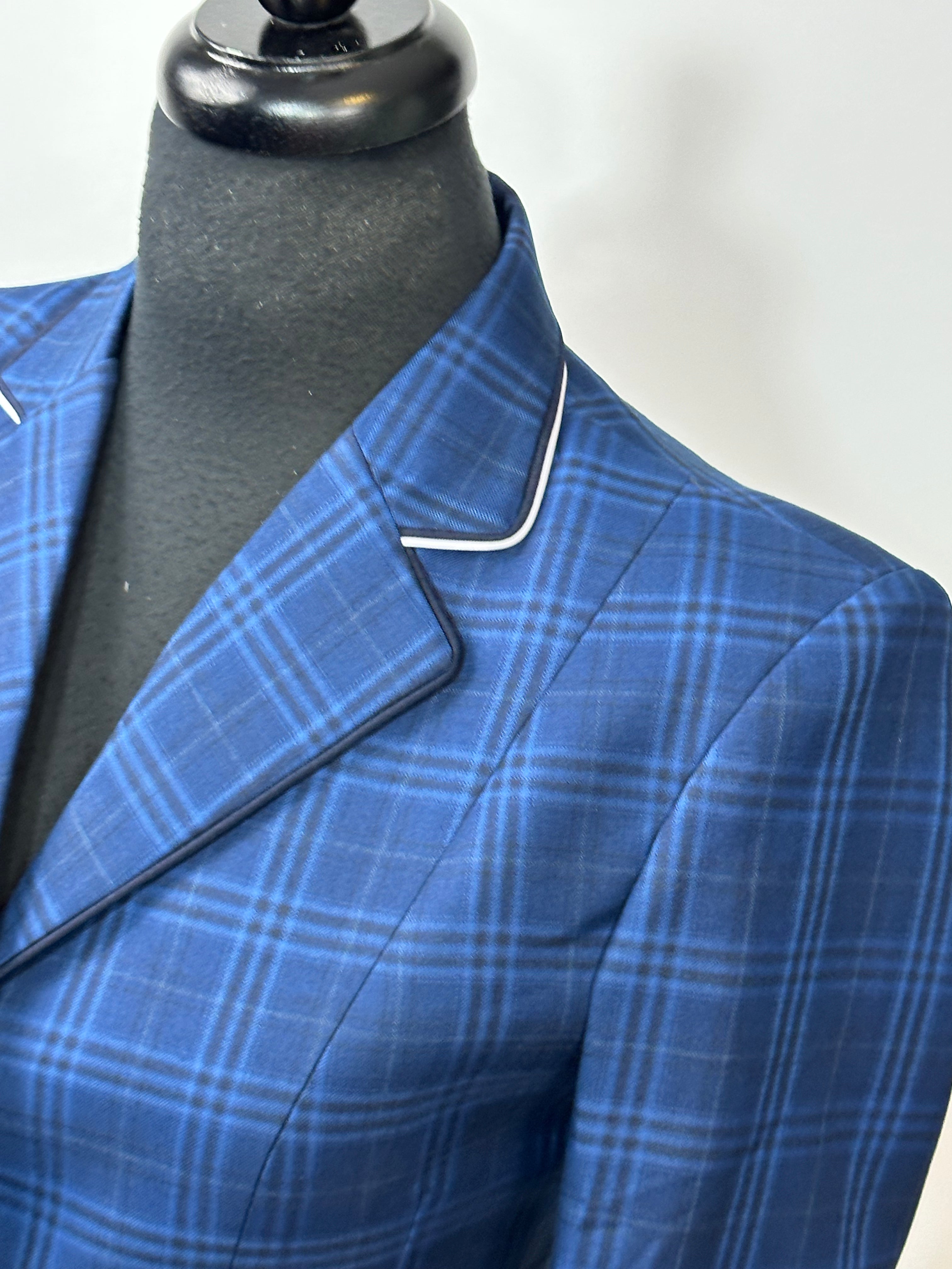 English Show Coat Blue Plaid Fabric Code R279