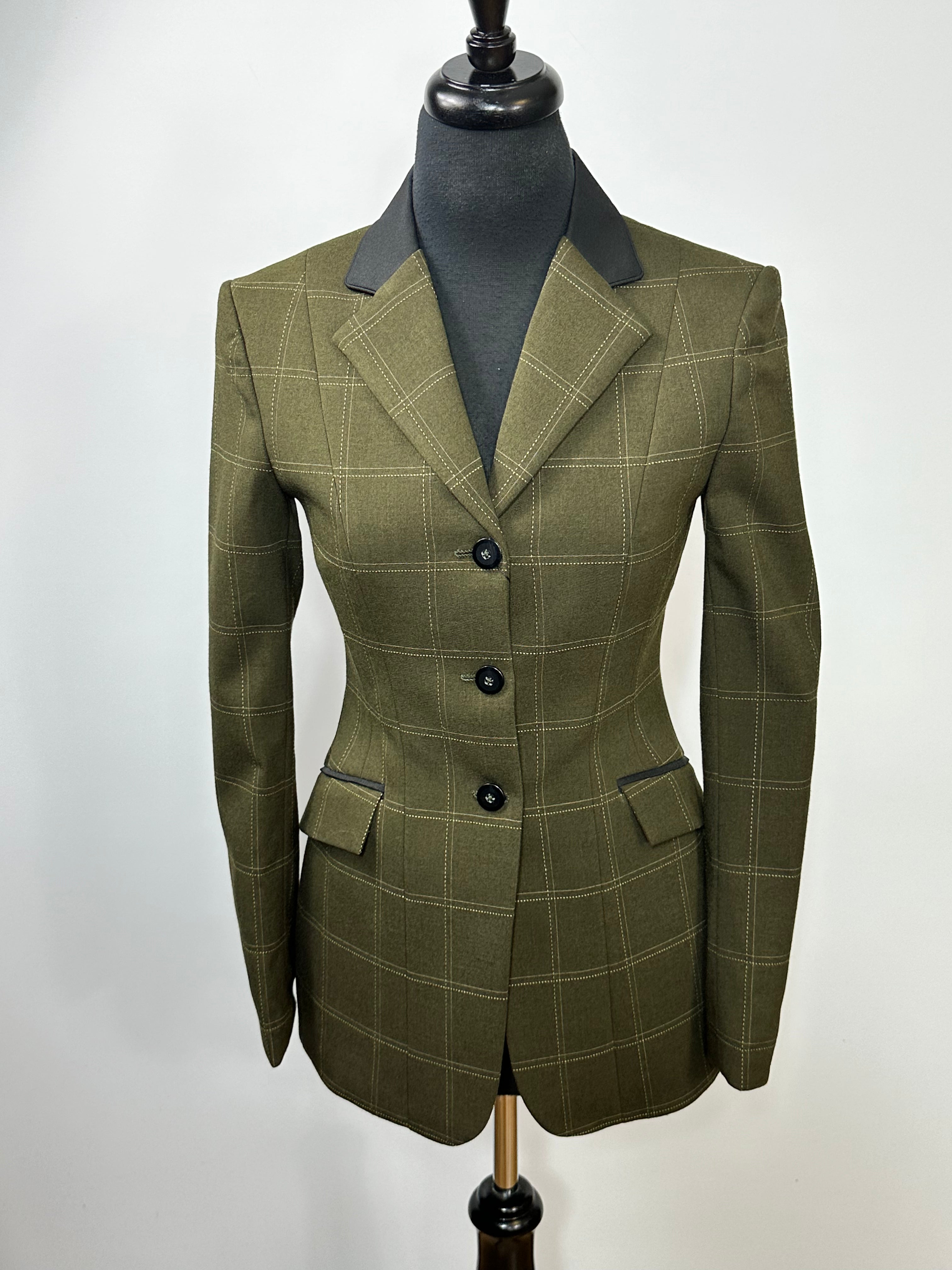 English Show Coat Olive and Black Windowpane Plaid MD867