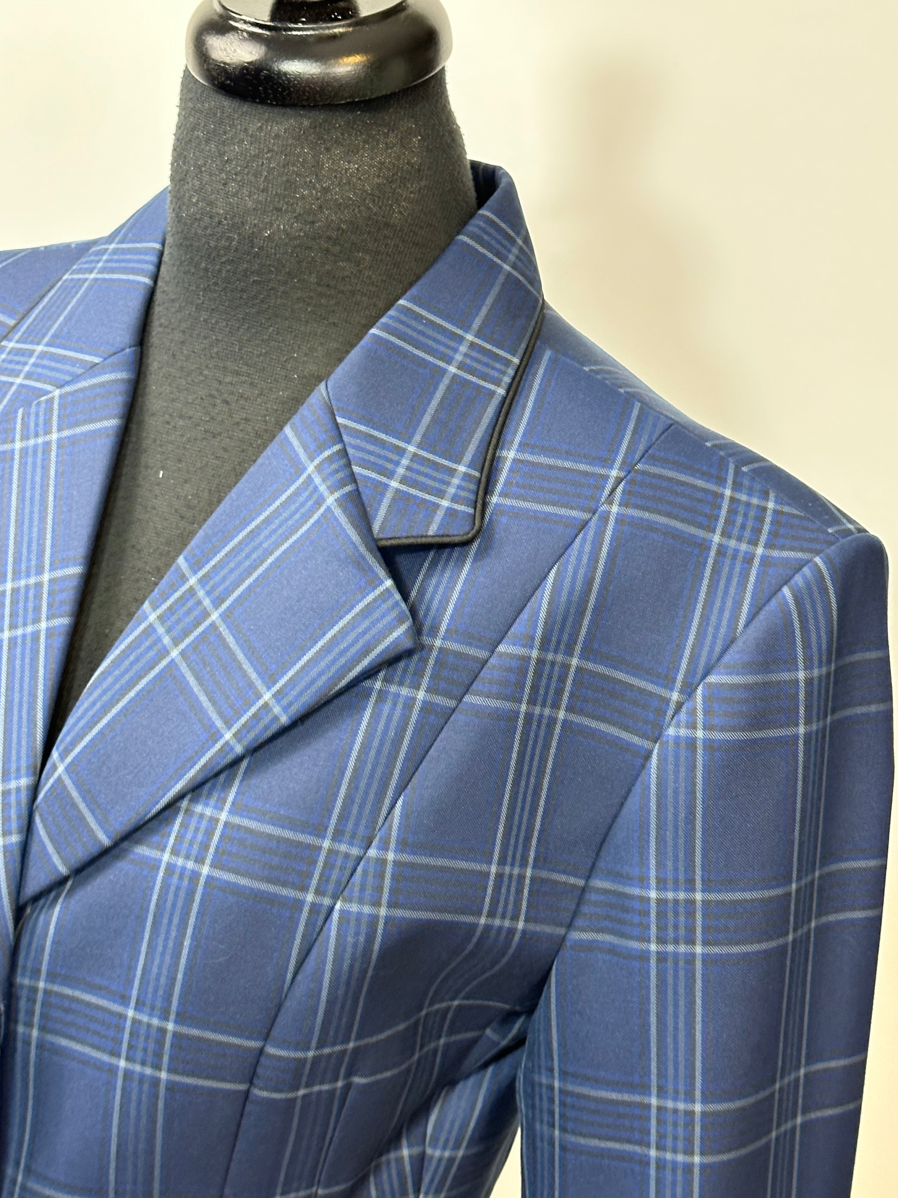 English Show Coat Navy and Black Plaid Fabric Code R191
