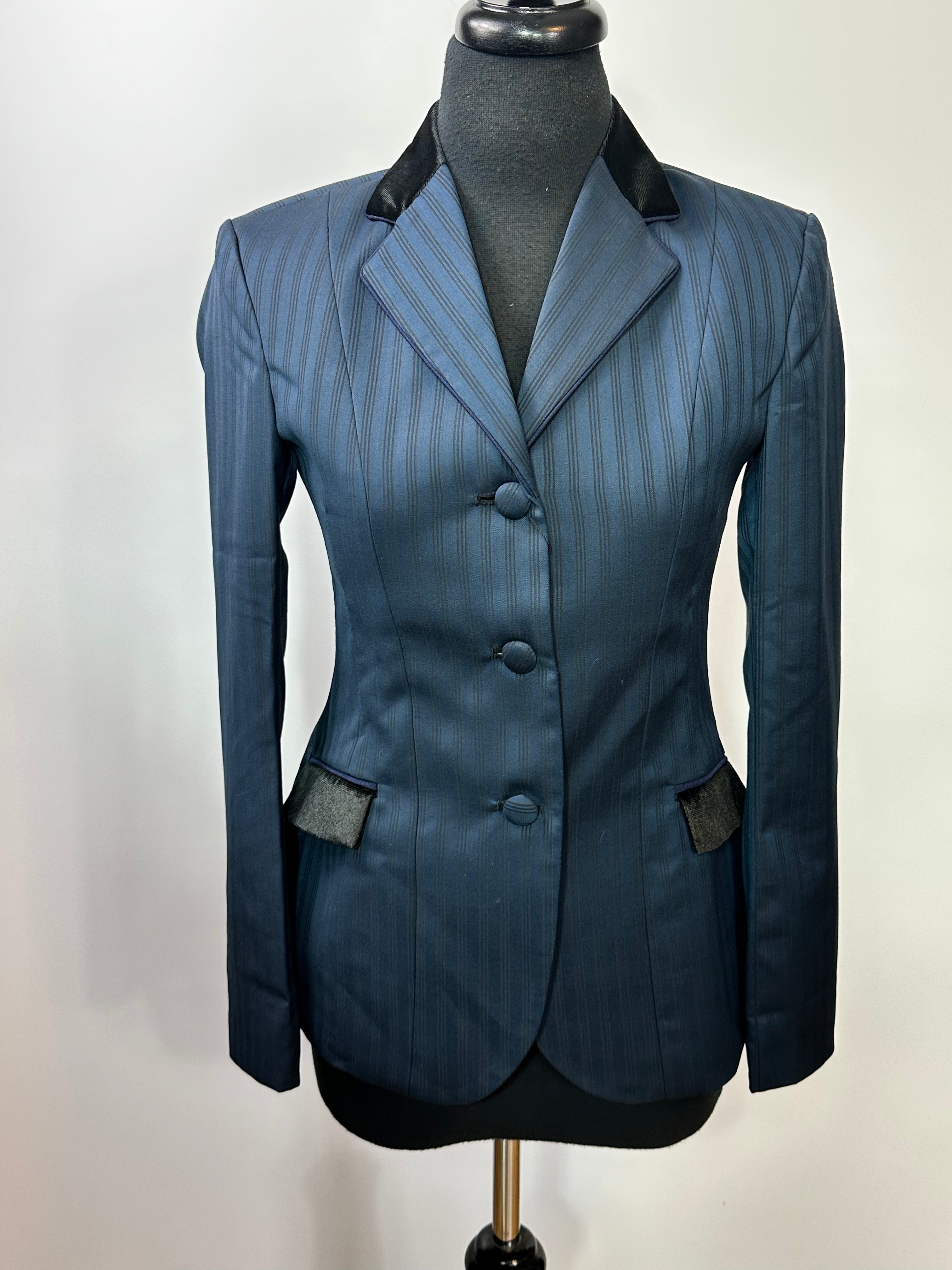 English Show Coat Navy Stripe Fabric Code R369