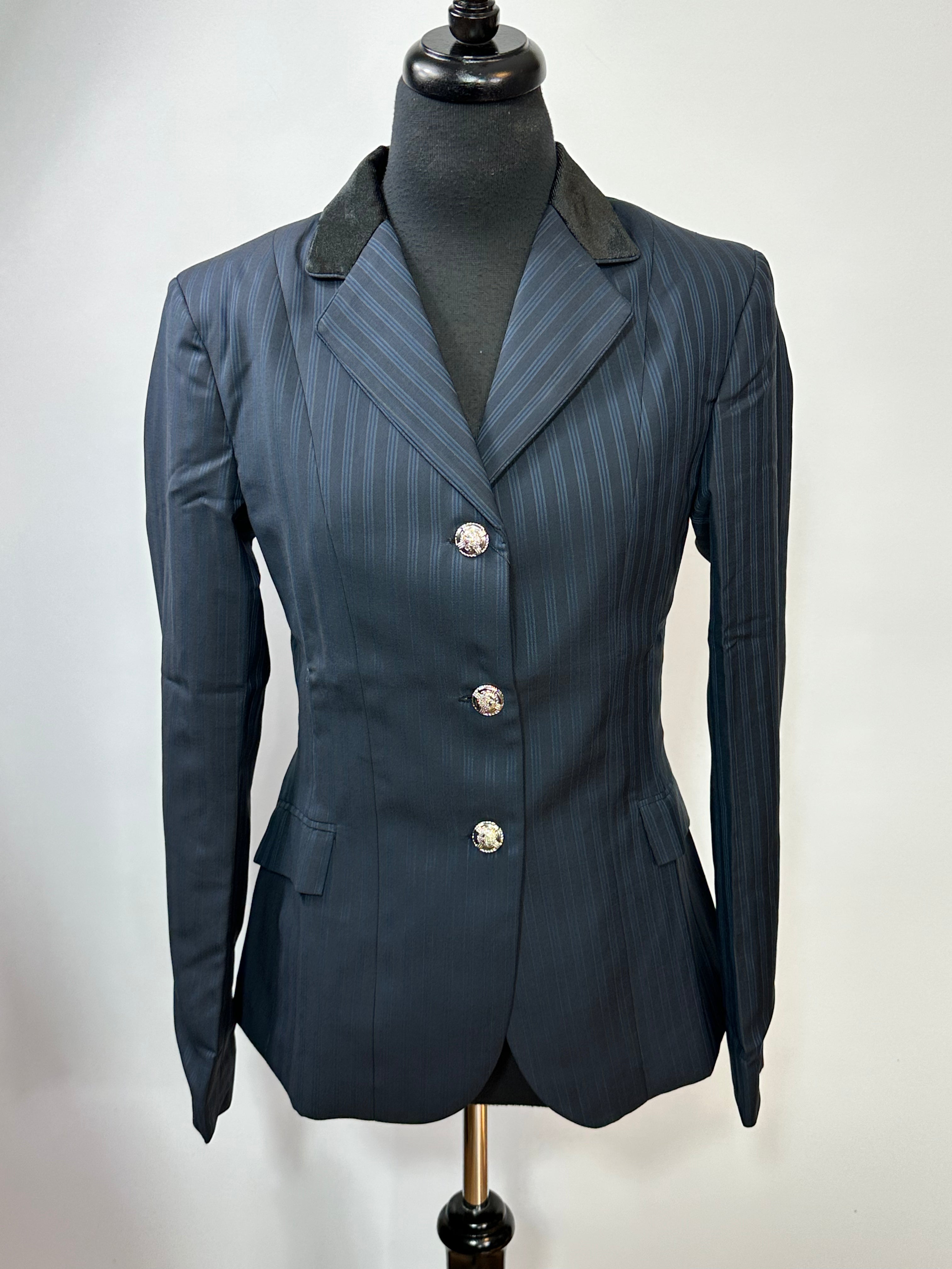 English Show Coat Navy/ Black Stripe Fabric Code R370