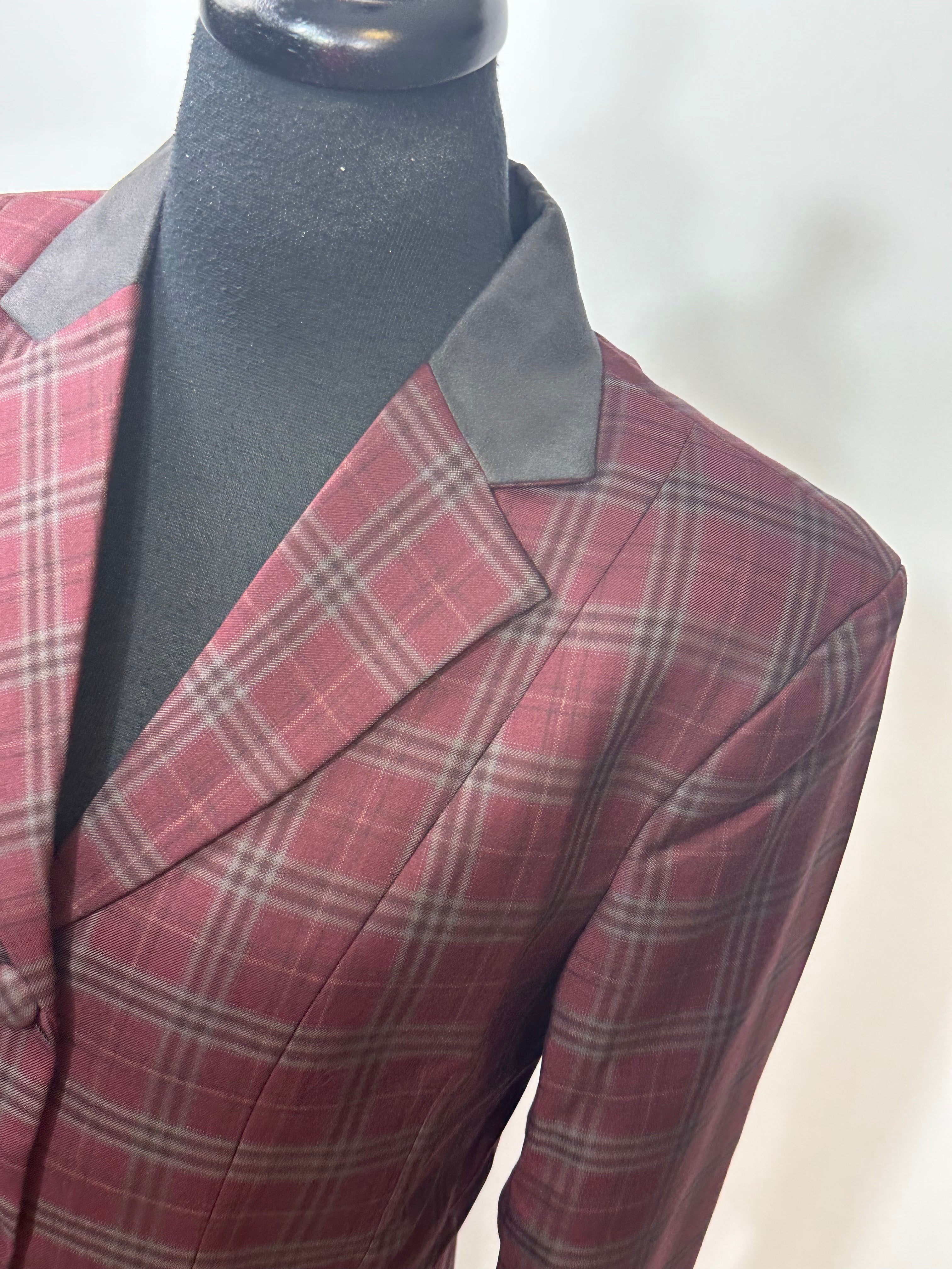 English Show Coat Burgundy Plaid Fabric Code R277