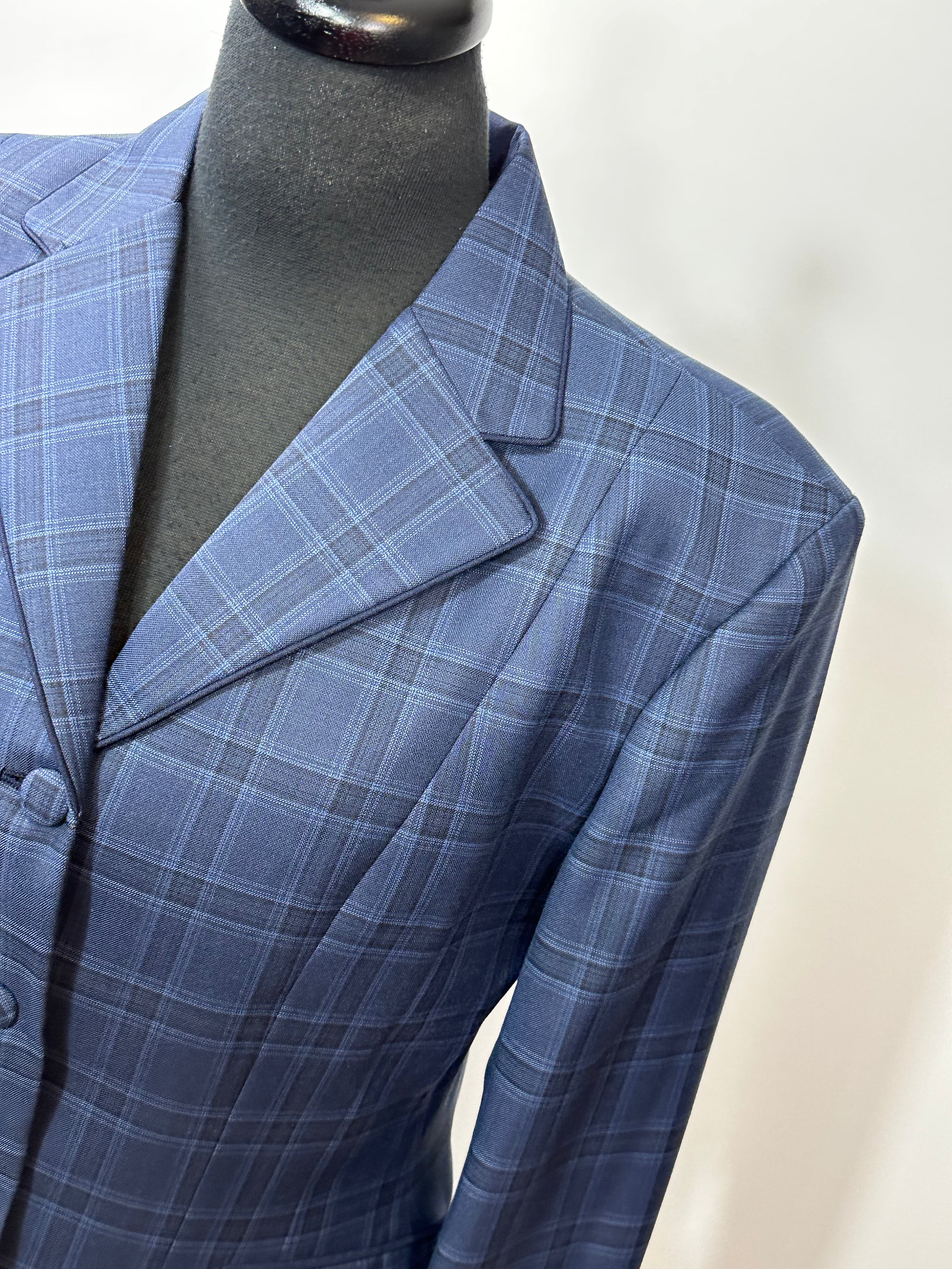 English Show Coat Navy Plaid Fabric Code R233