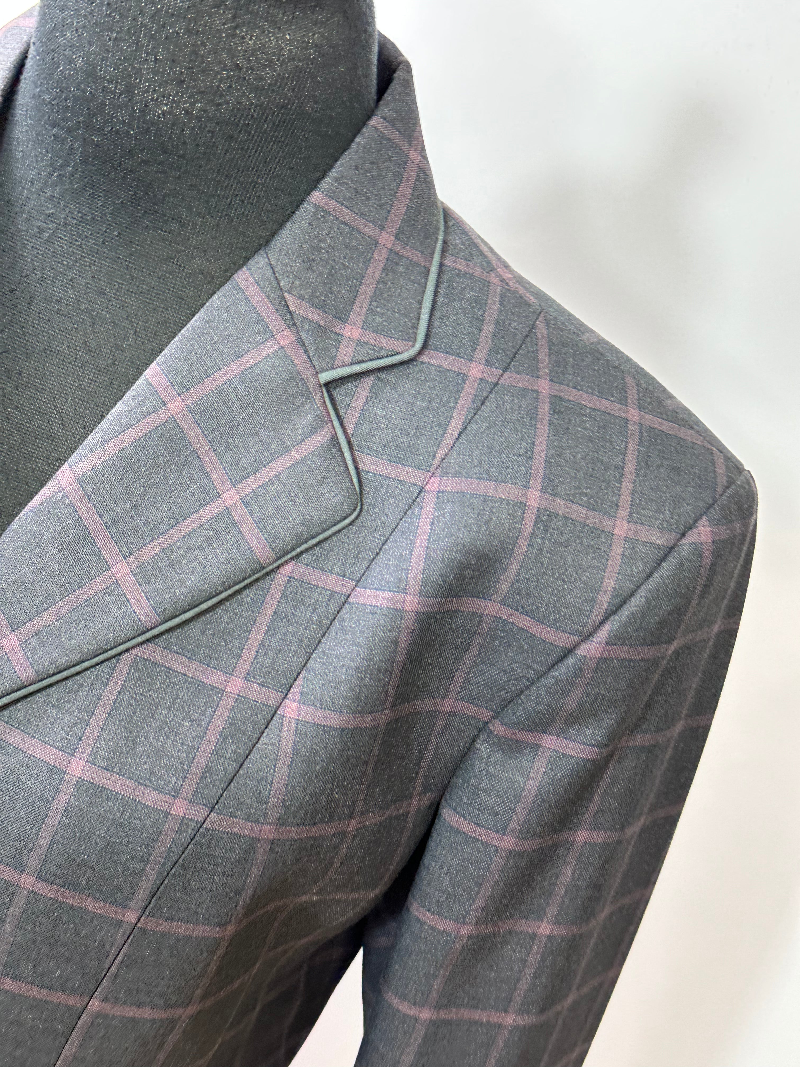 English Show Coat Grey Window Pane Fabric Code R237