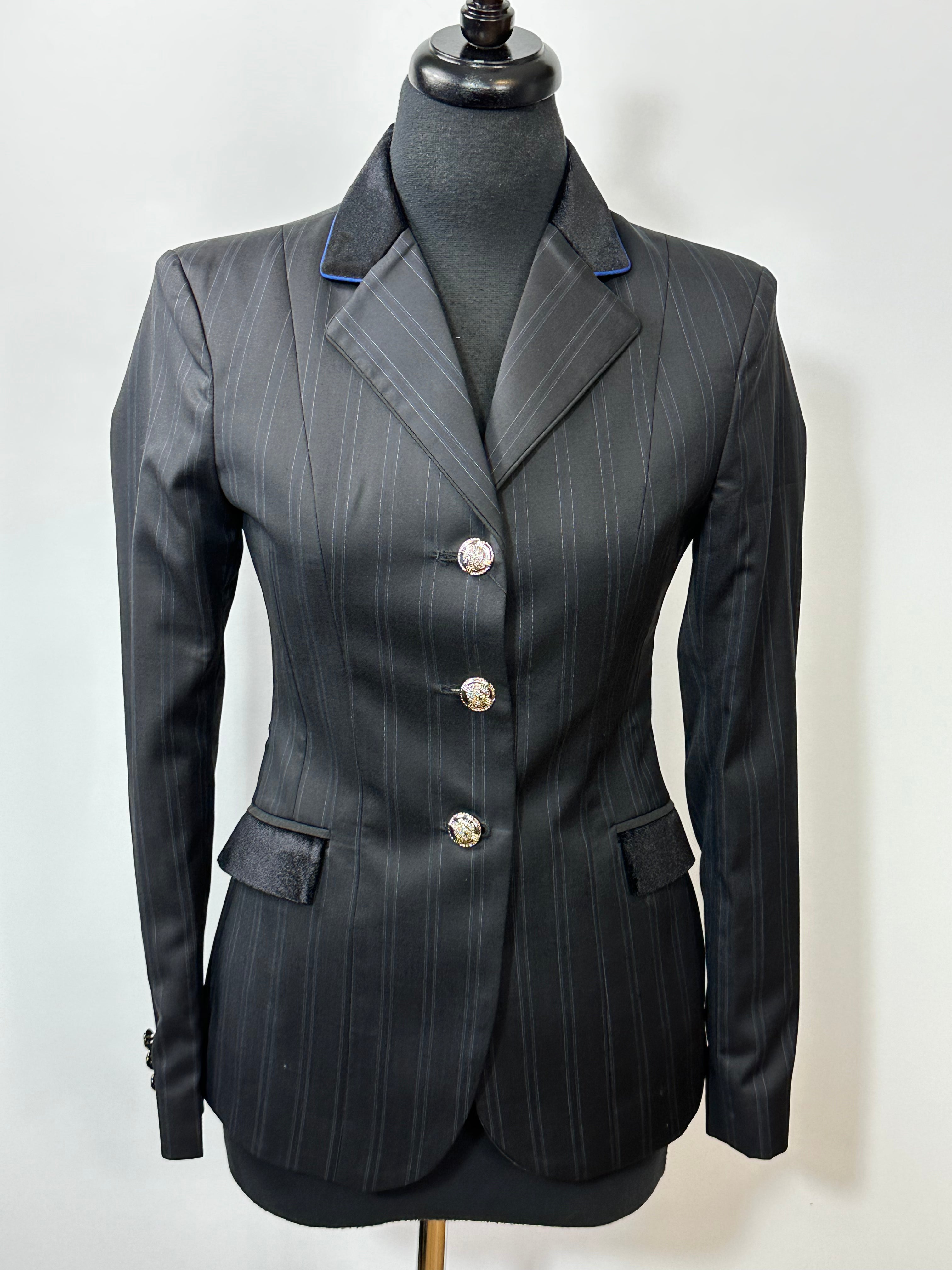 English Show Coat Black Blue Stripe Fabric Code R360