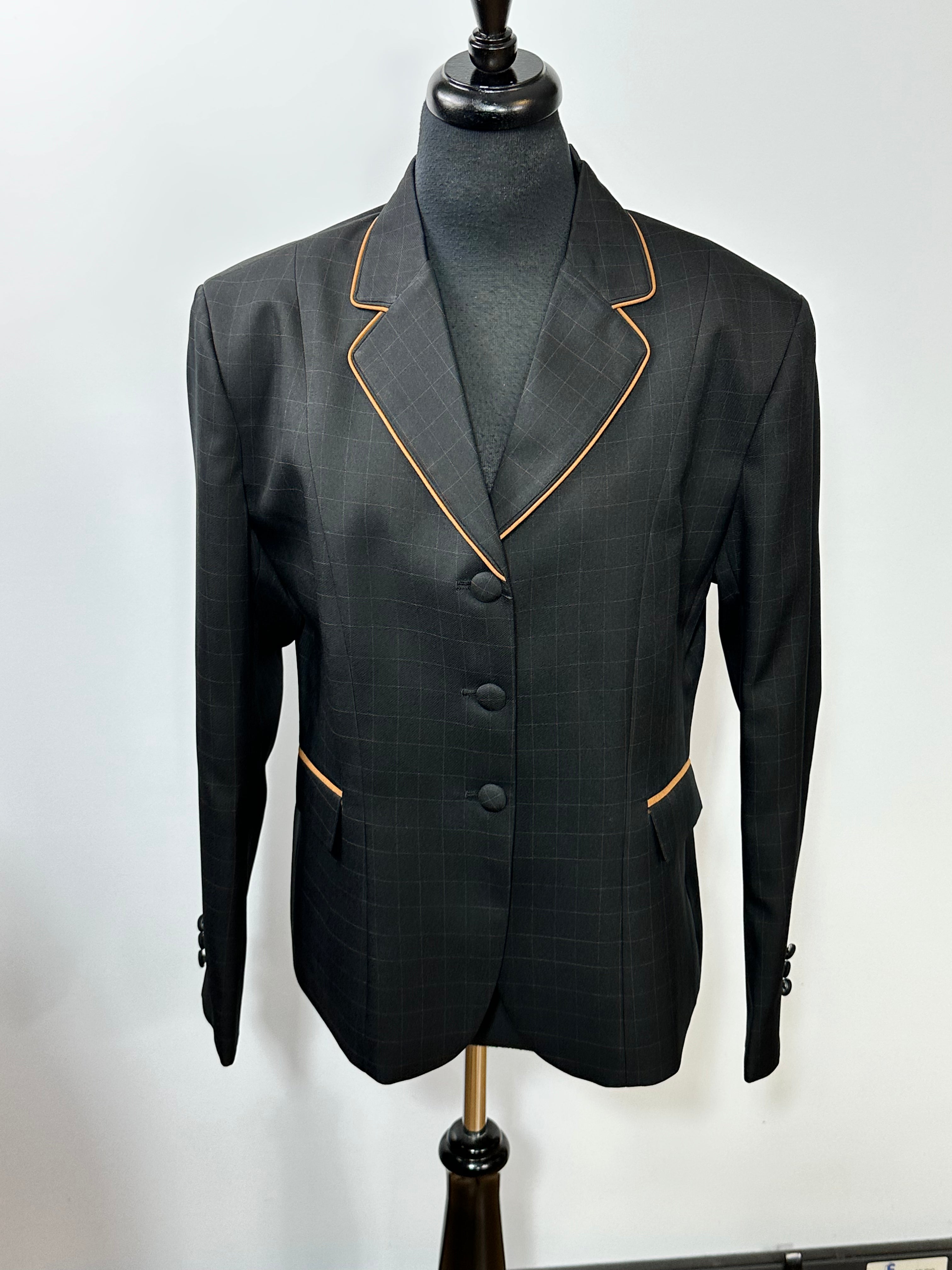 English Show Coat Black Windowpane with Tobacco Fabric Code R349