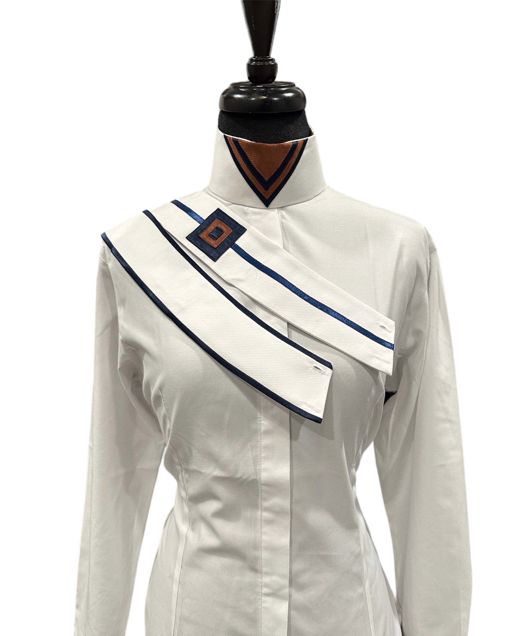 English Show Shirt White with Navy and Rust Fabric Code V05