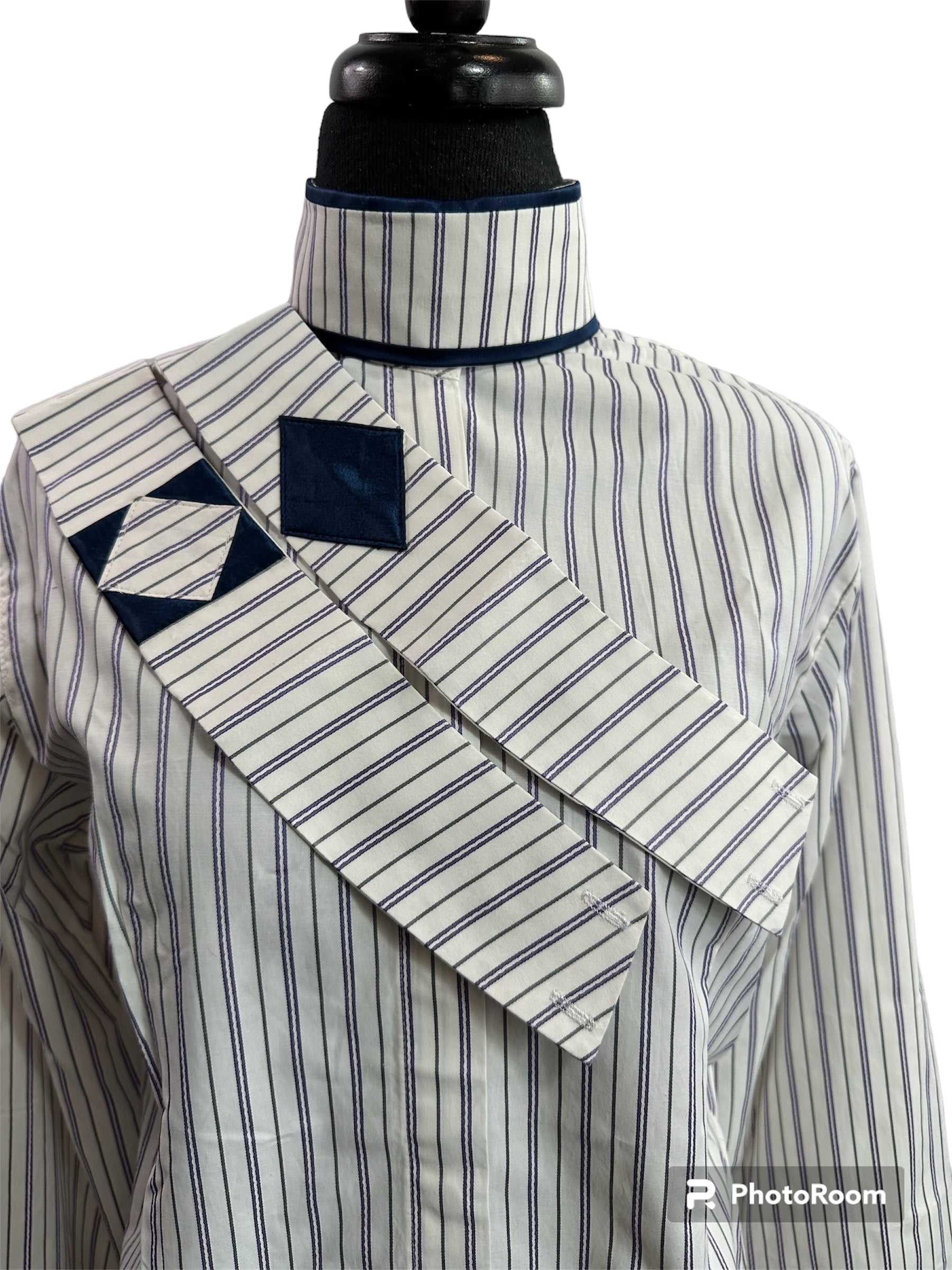 English Show Shirt White with Purple and Navy Accents Fabric Code L100