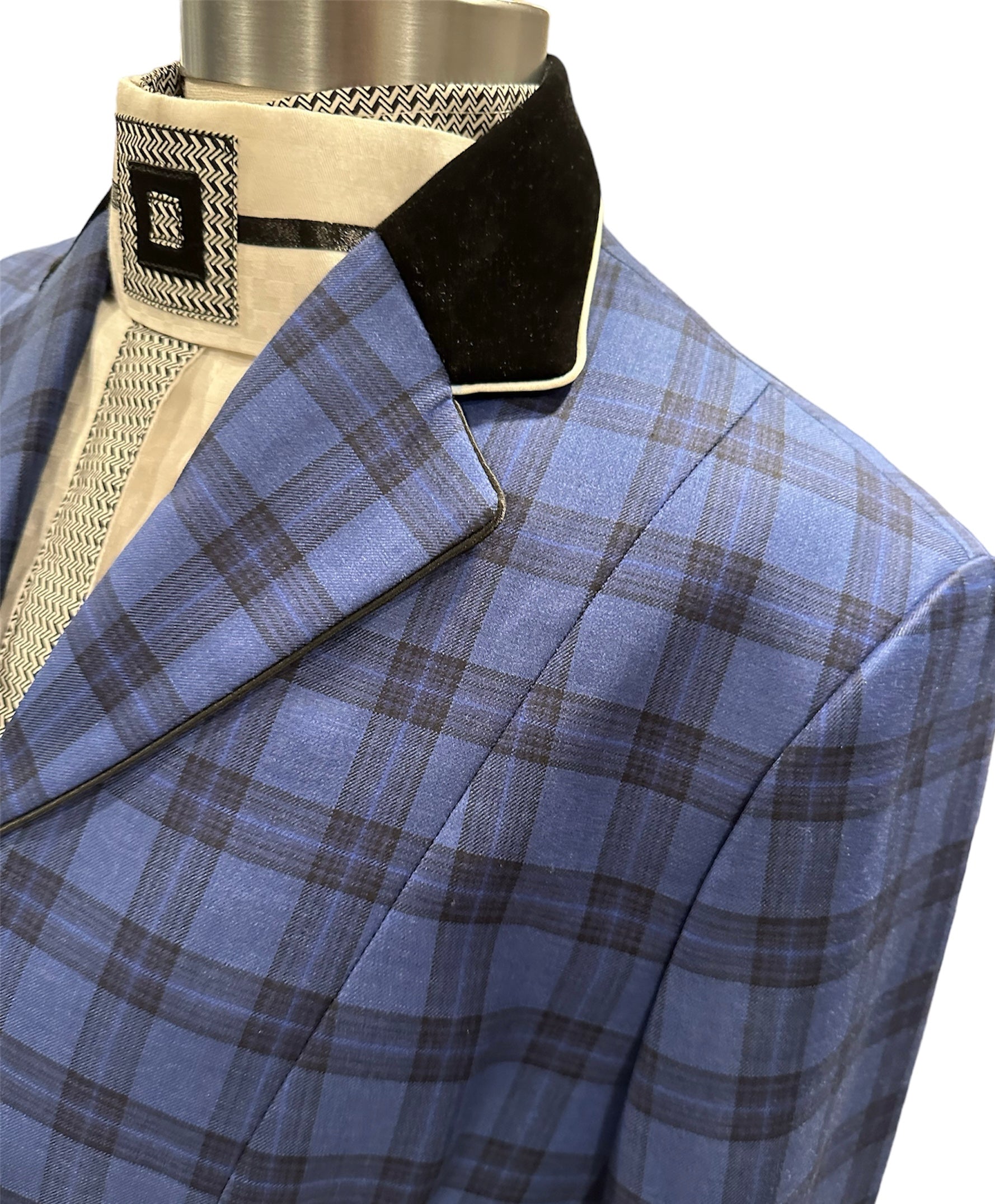 English Show Coat Blue and Black Plaid Fabric Code CV212557