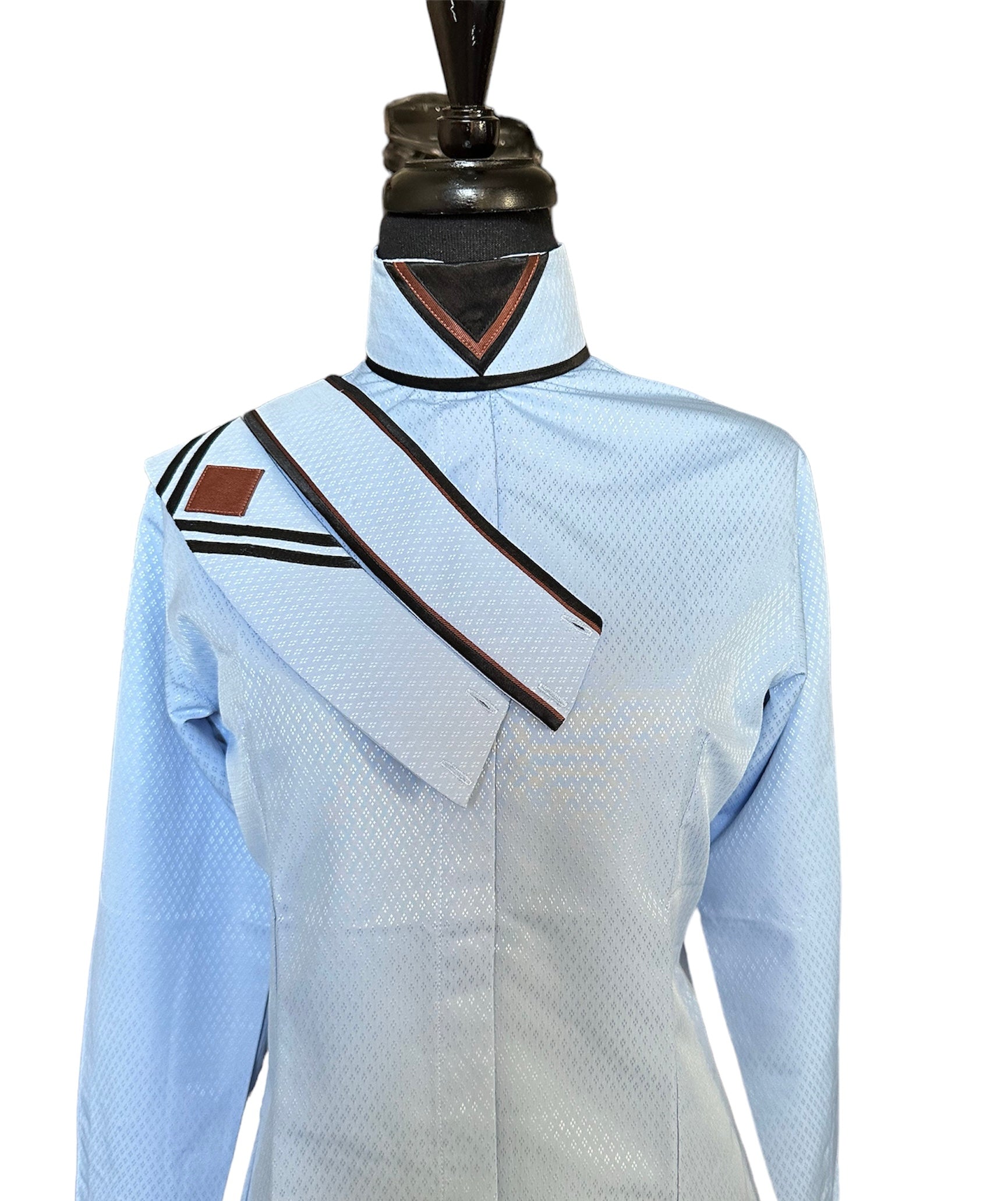 English Show Shirt Light Blue with black and Rust accents Fabric Code V31