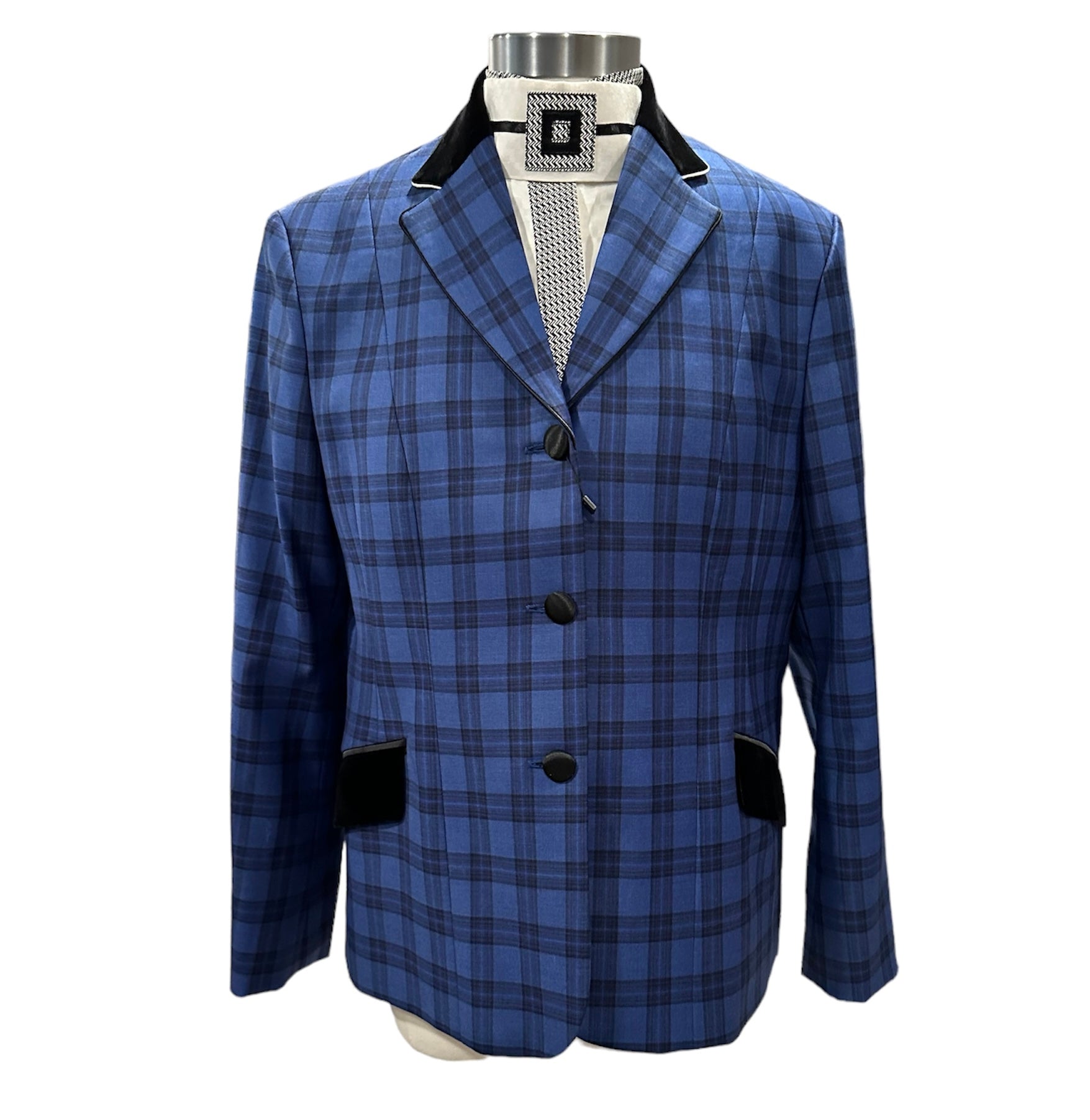 English Show Coat Blue and Black Plaid Fabric Code CV212557