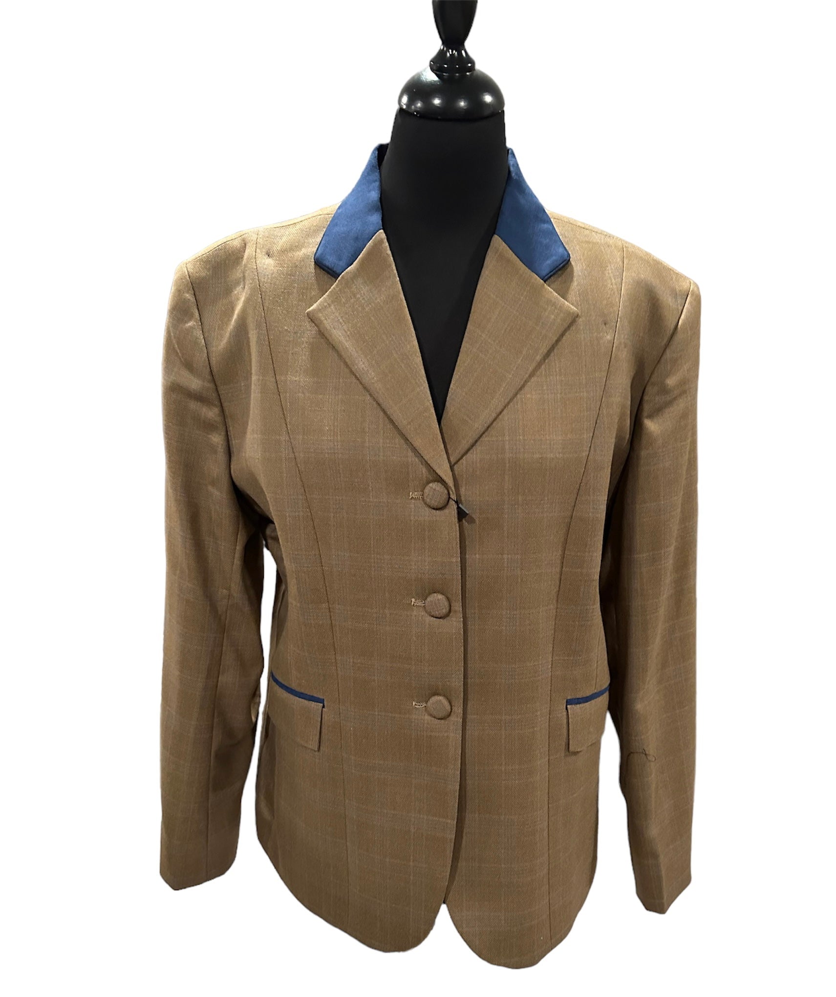 English Show Coat Tan with Navy Suede Collar Fabric Code MD1111209