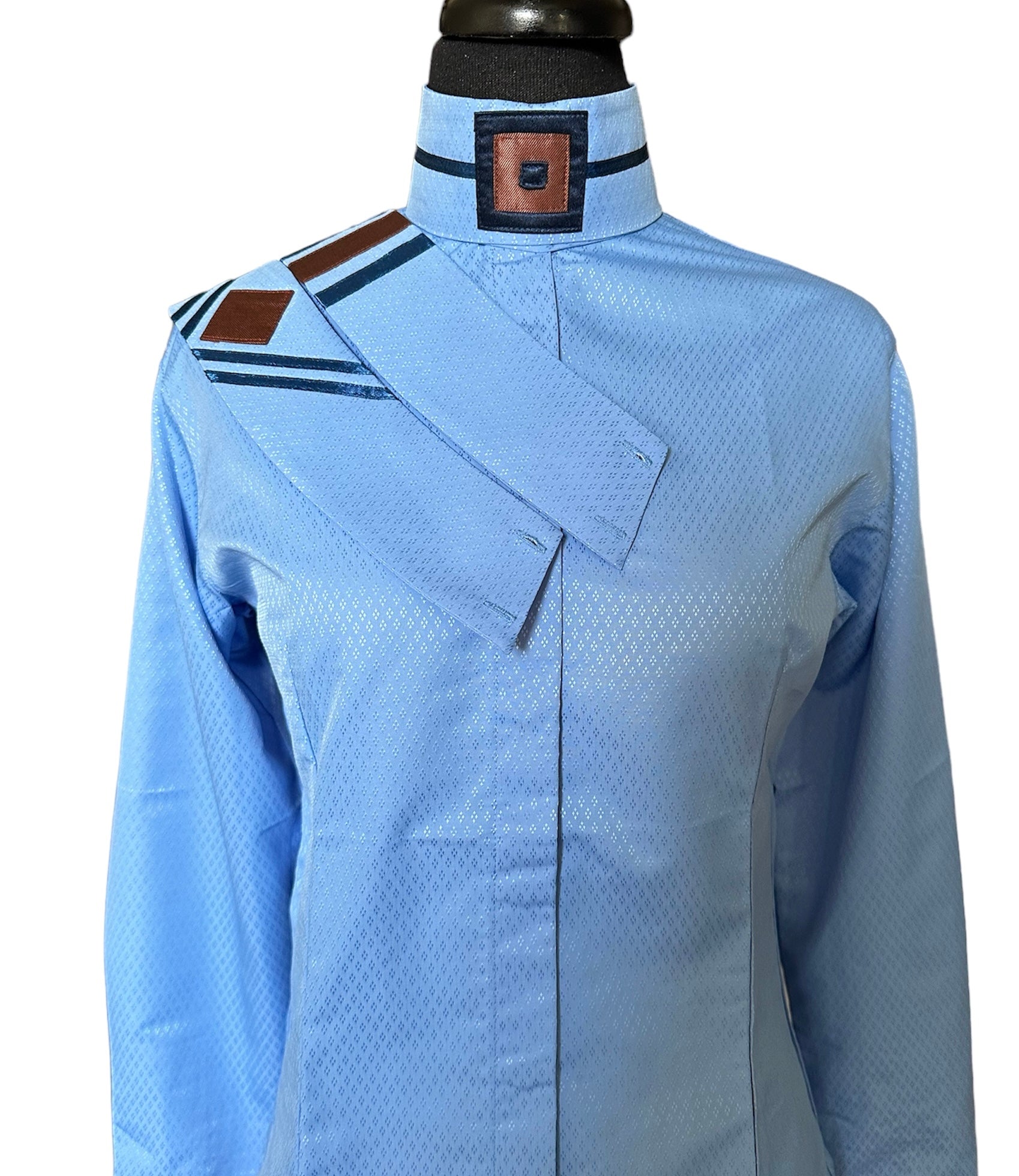 English Show Shirt Blue with Navy and Rust Fabric Vide V30
