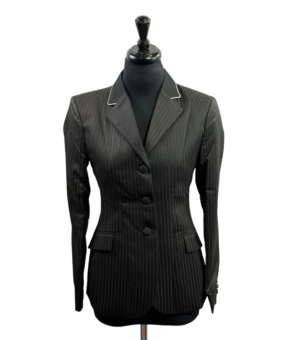 English Show Coat Classic Black Tone On Tone Fabric Code HR0116 Huntress Riding Apparel