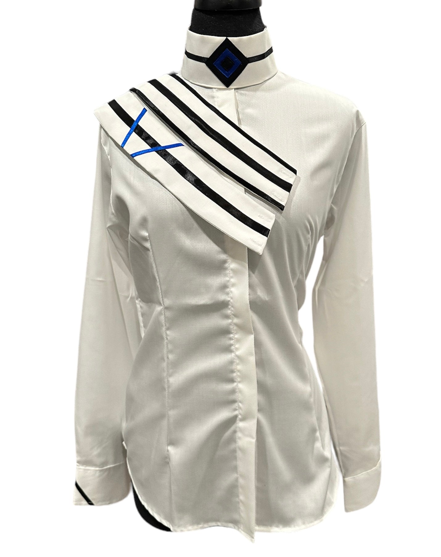 English Show Shirt White with Royal and Black Fabric Code V38