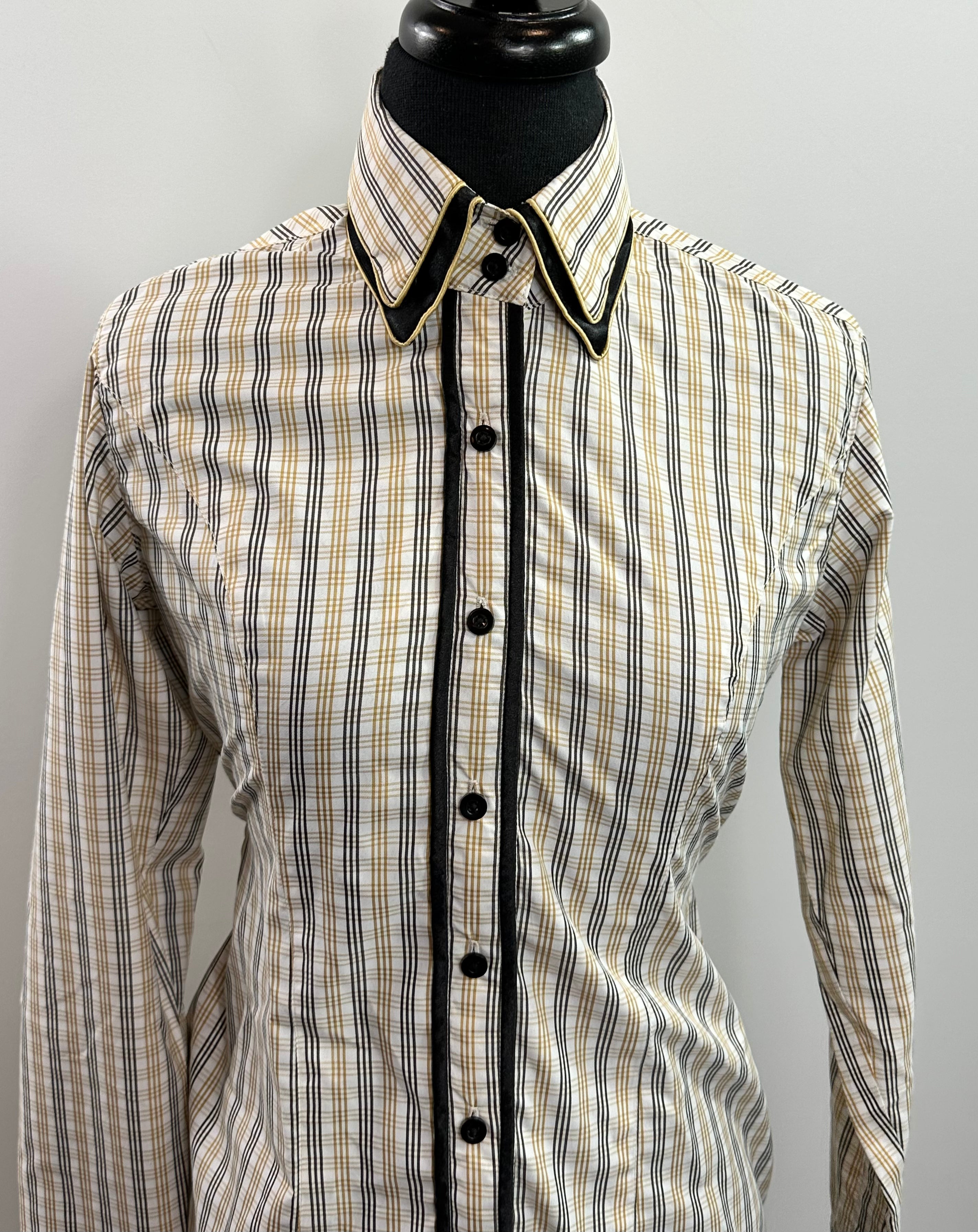 Western Button Up White Black and Gold with Hidden Zipper