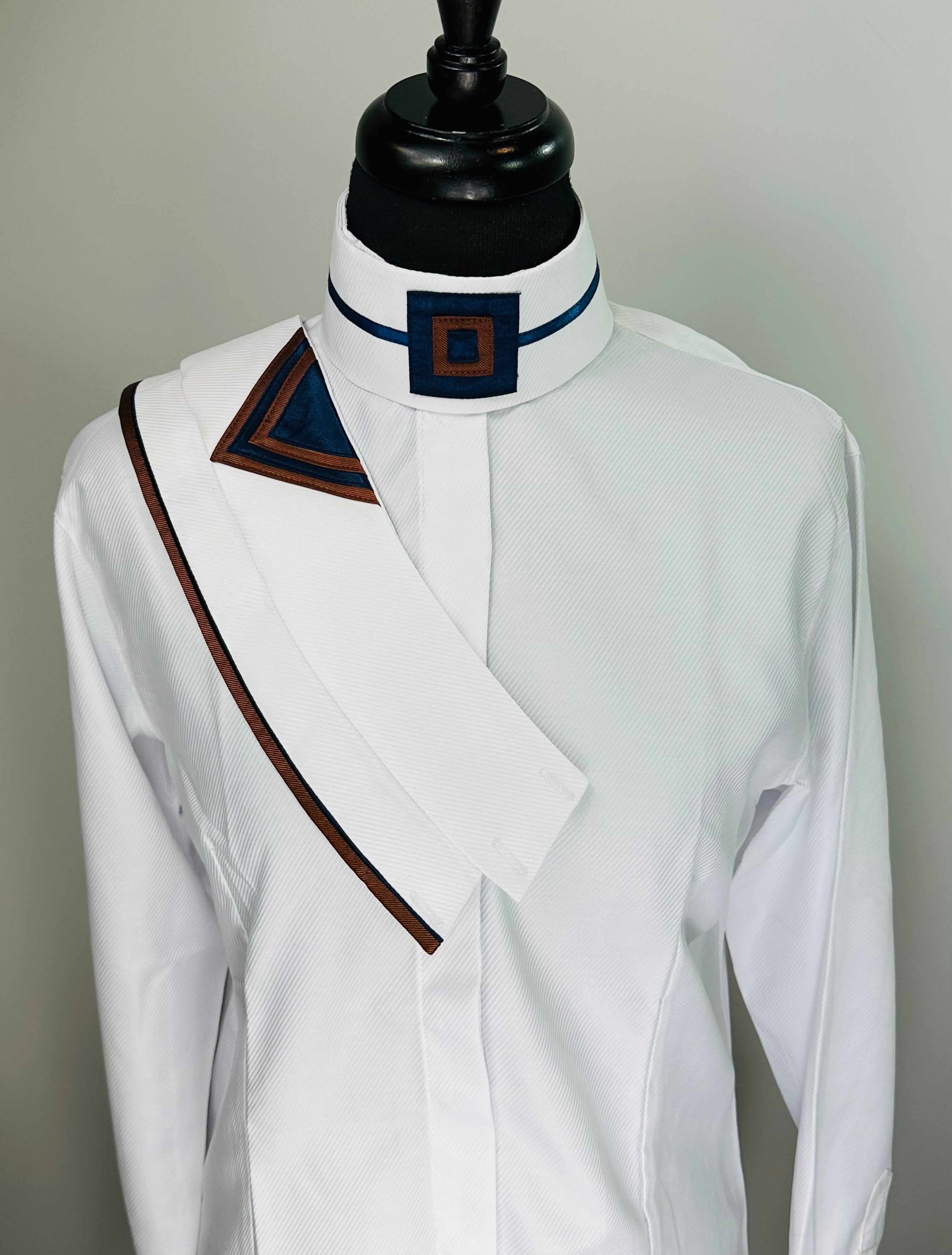 English Show Shirt White with Navy and Rust Fabric Code U95