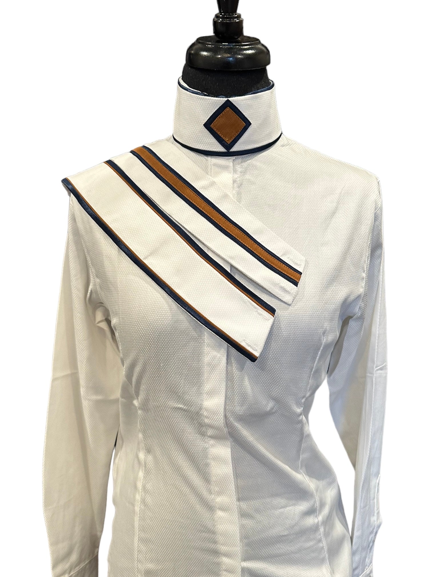 English Show Shirt White with Navy and Rust Accents Fabric Code V24