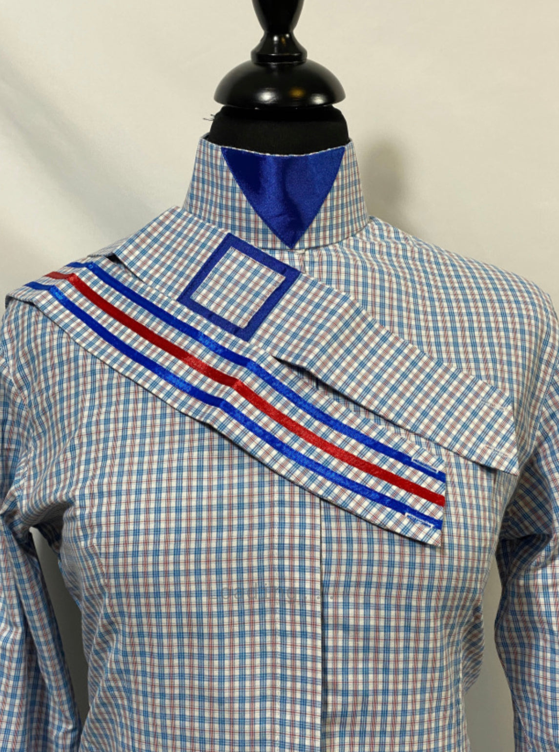 English Show Shirt White with Royal and Red Plaid Fabric Code F23