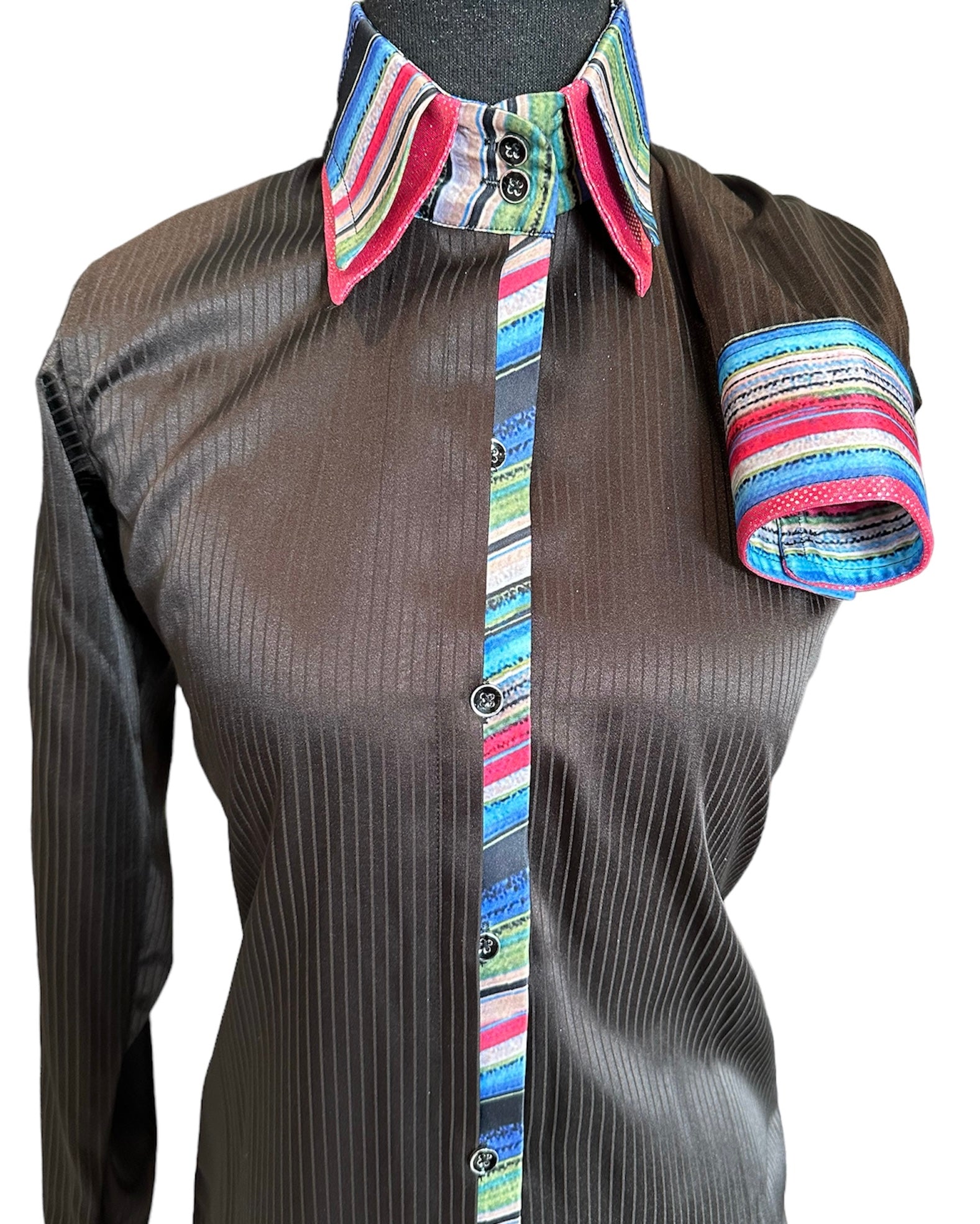 Western button Up Black tonal stripe with bright accents