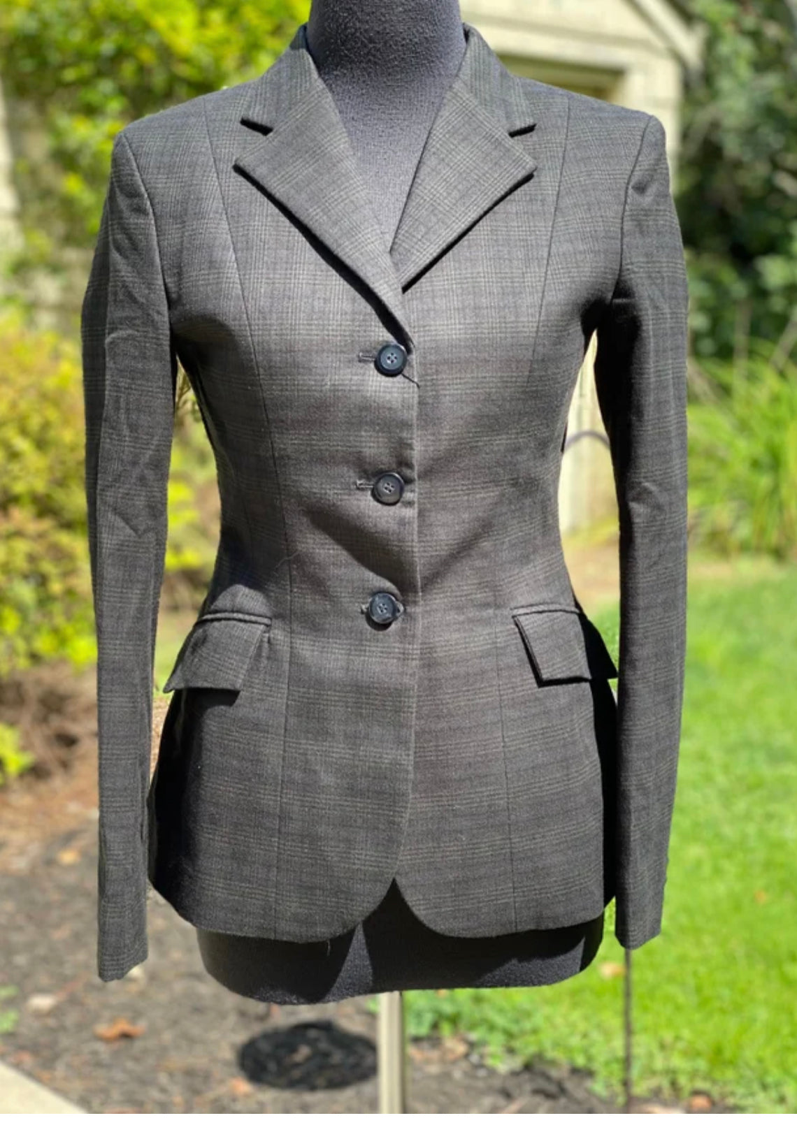 English Show Coat Black and Olive Plaid Fabric Code R202