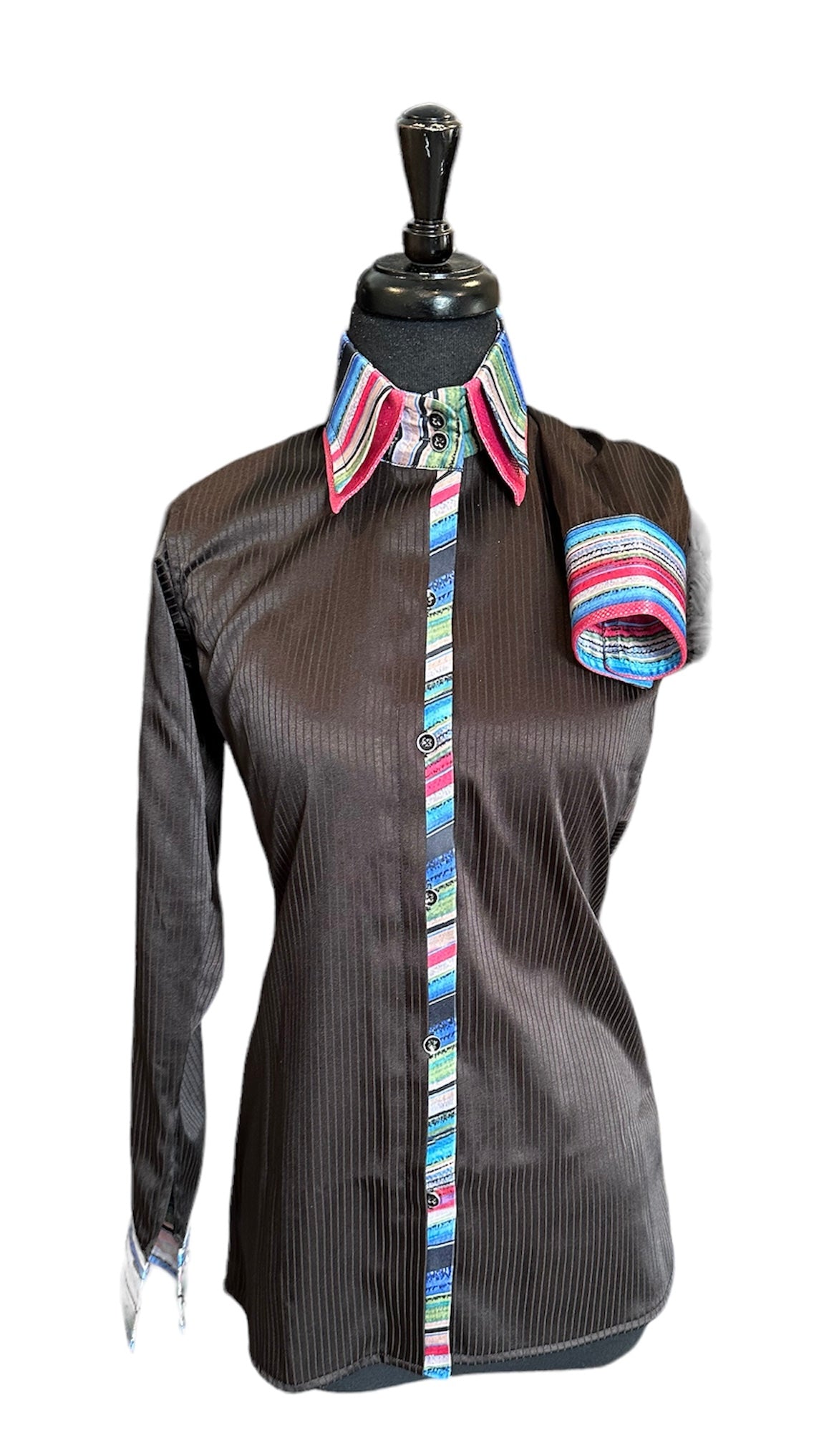 Western button Up Black tonal stripe with bright accents