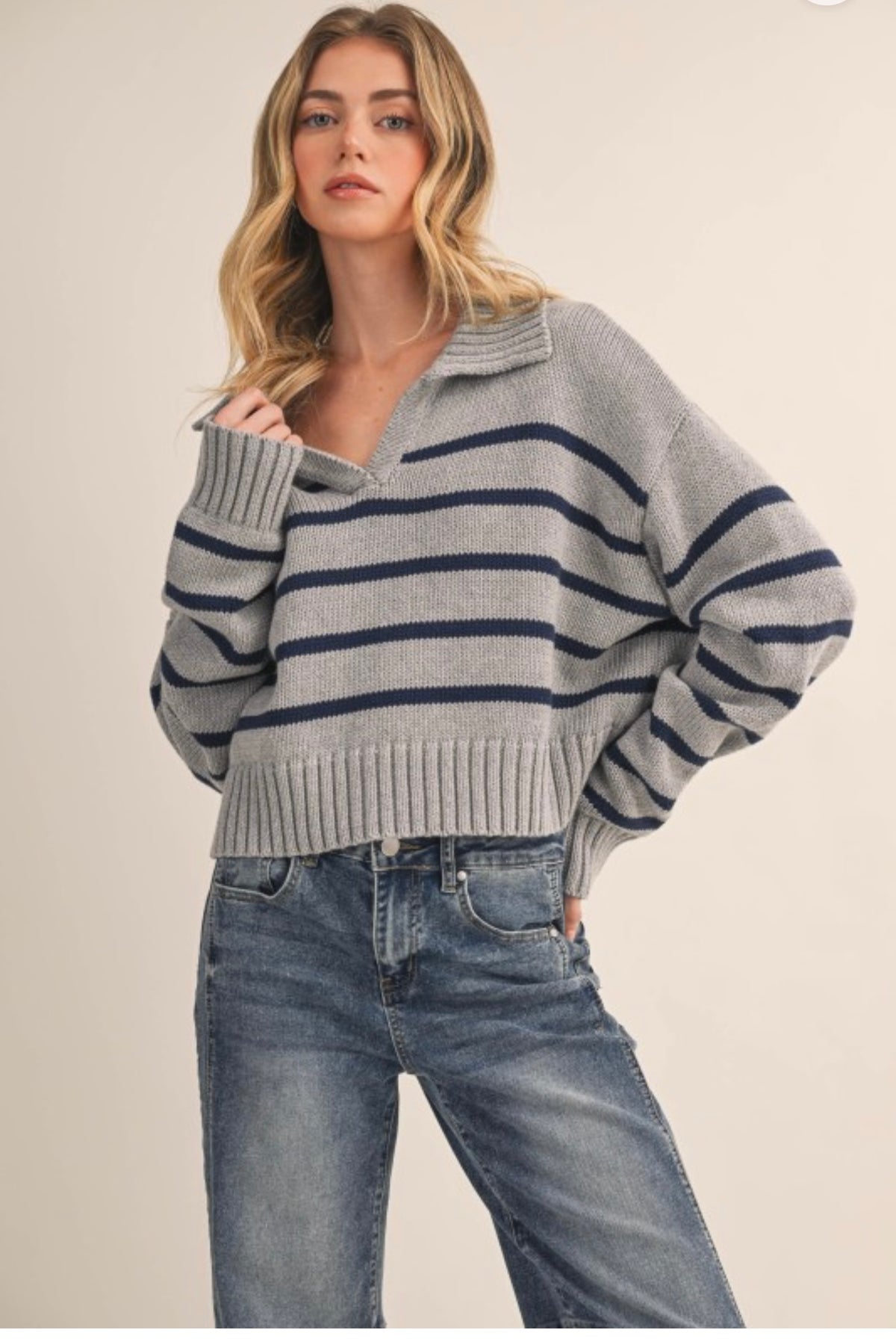 Stripped Polo Crop Sweater