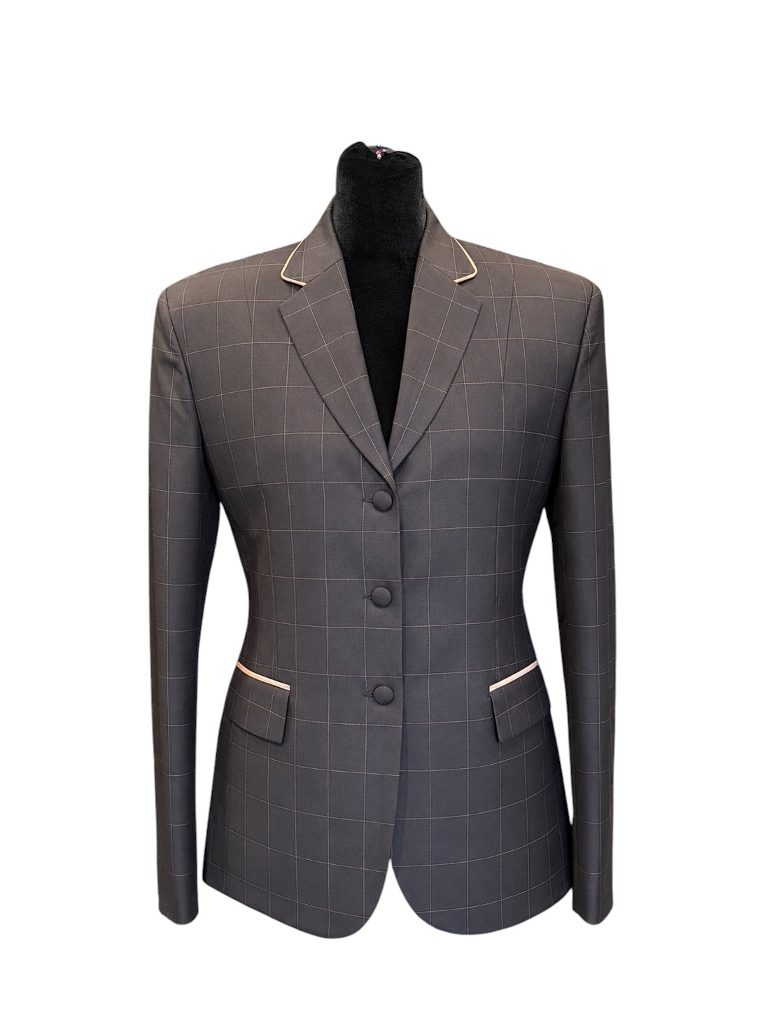English Show Coat “The Warren” Chocolate and Gold Windowpane “ Hidden Zipper”
