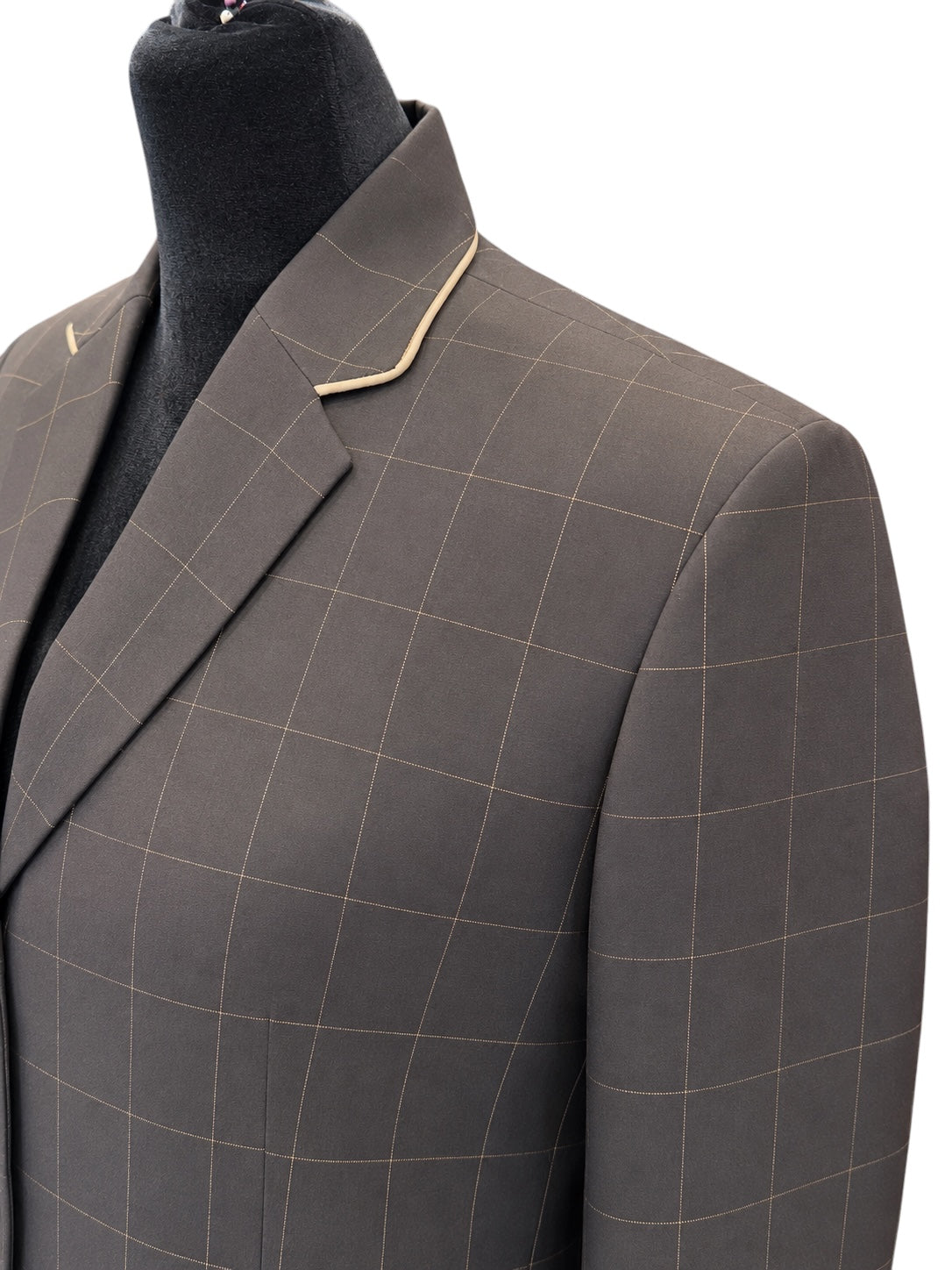 English Show Coat “The Warren” Chocolate and Gold Windowpane “ Hidden Zipper”