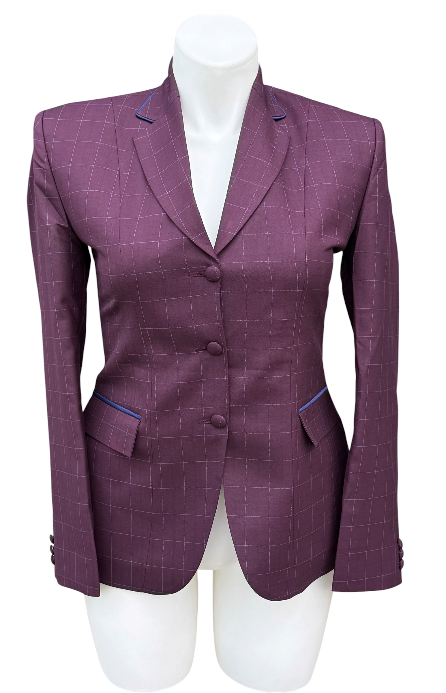 English Show Coat Burgundy with Blue windowpane “Hidden Zipper”