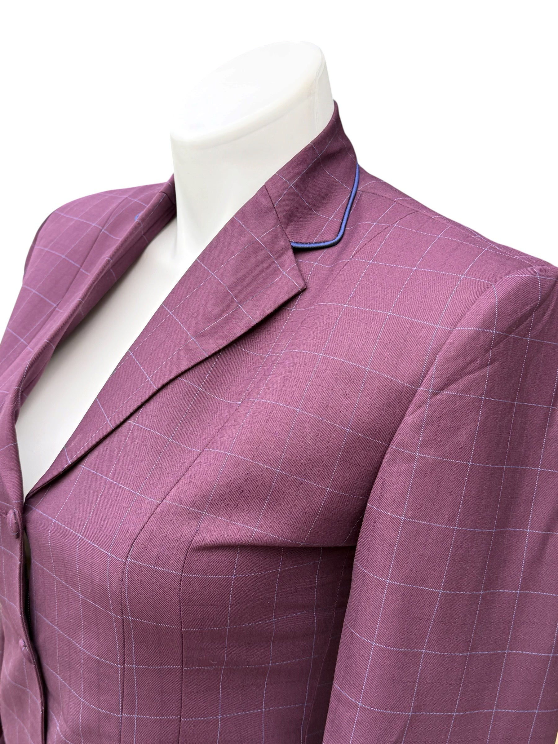 English Show Coat Burgundy with Blue windowpane “Hidden Zipper”
