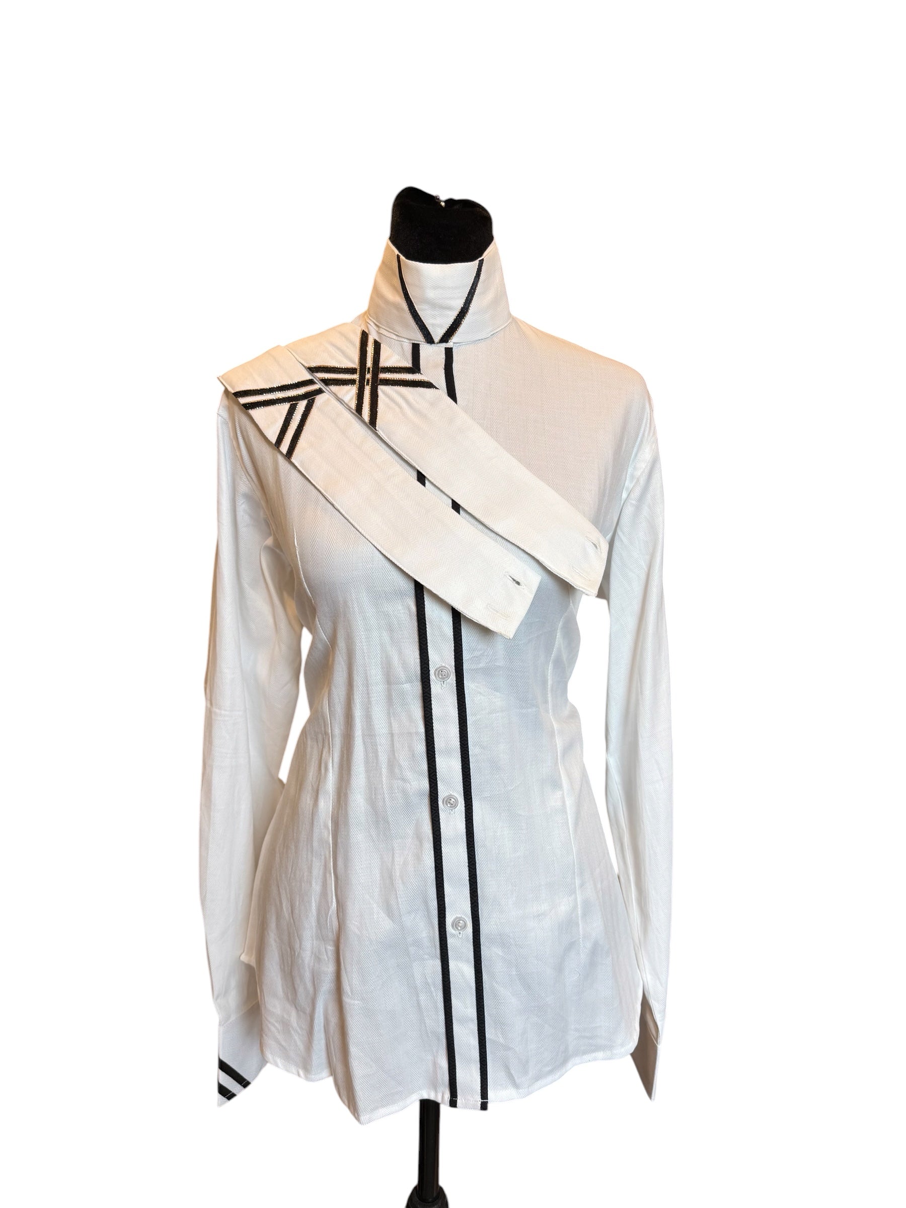 English show shirt, white with black and gold accents M08