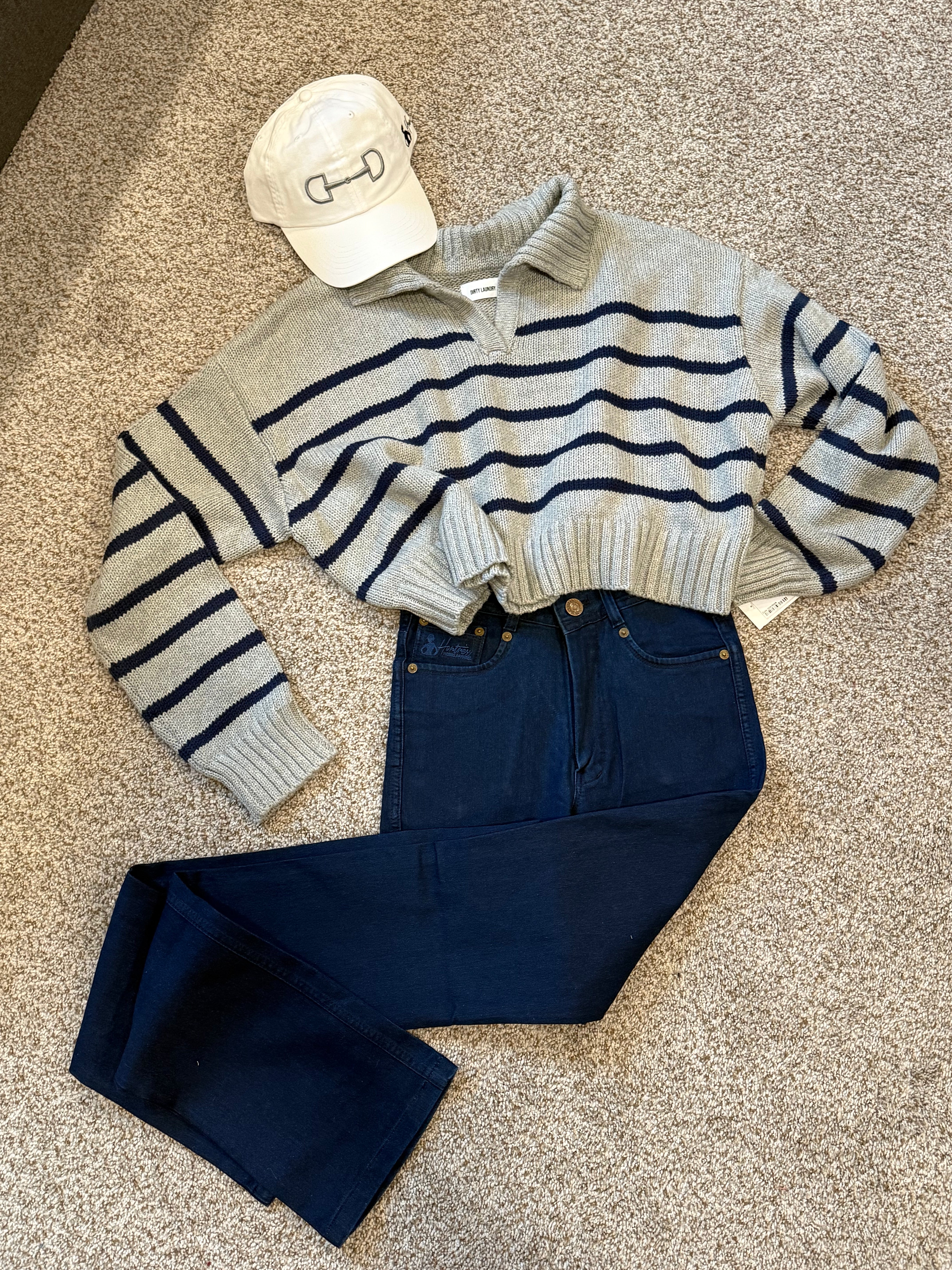 Stripped Polo Crop Sweater