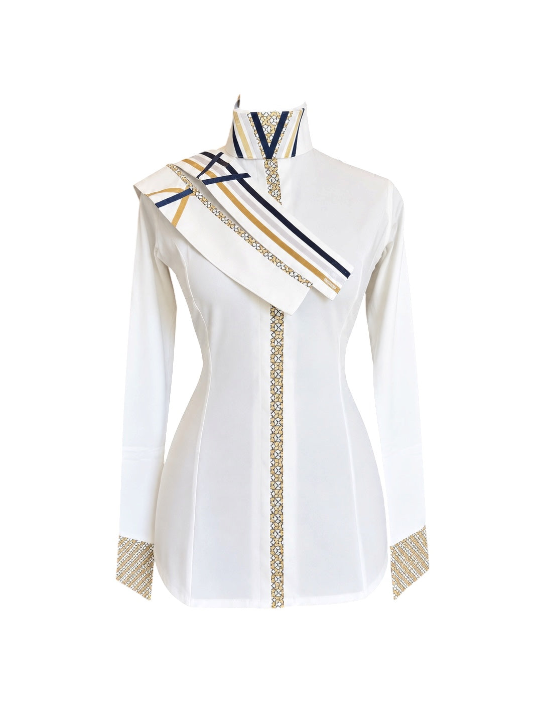 English Show Shirt “Stretch” with Hidden Zipper Navy and Gold Accents