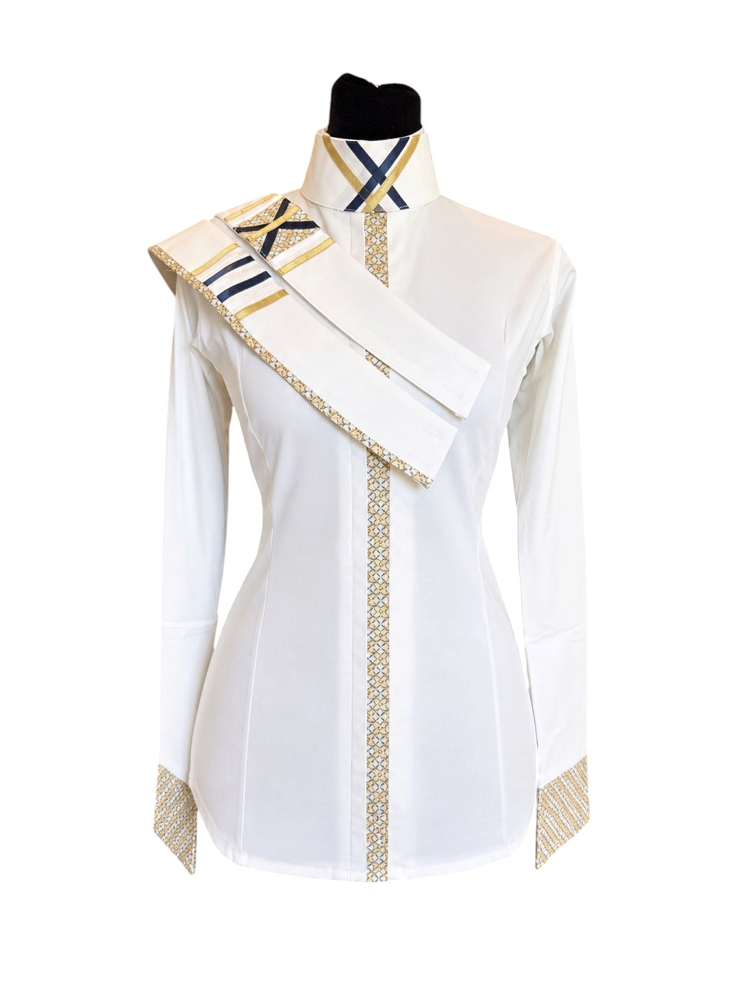 English Show Shirt Stretch “Hidden Zipper Navy and Gold Accents