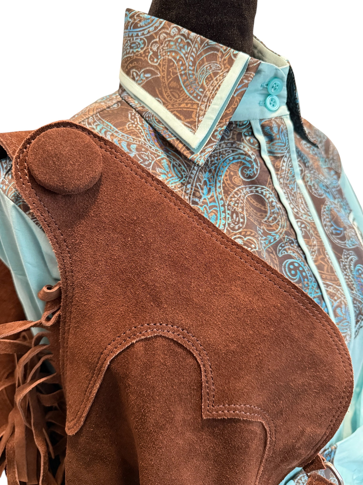 Paisley and Teal Western Shirt   “Hidden Zipper”