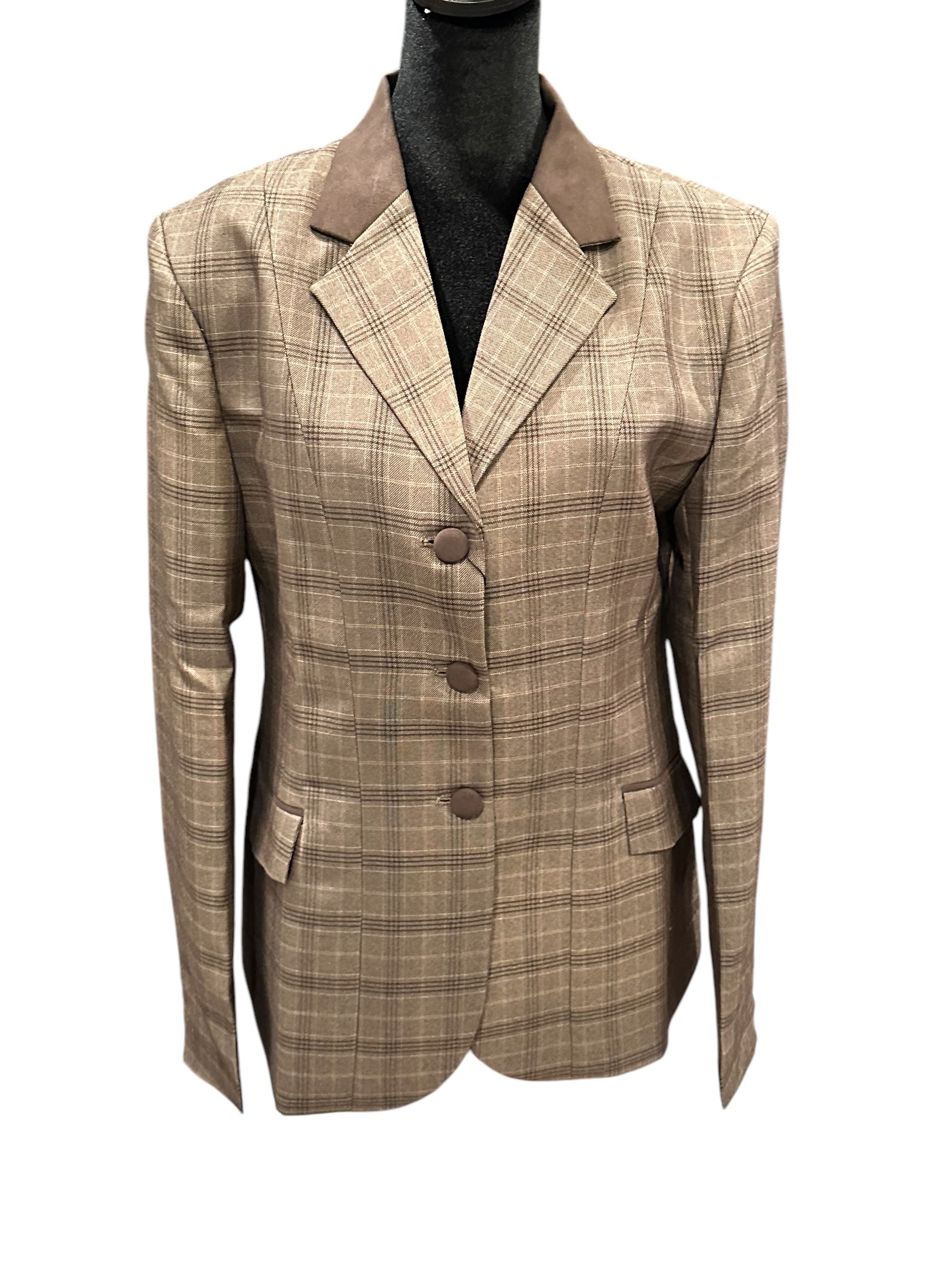 English Show Coat Brown and Tan Plaid Fabric Code R039