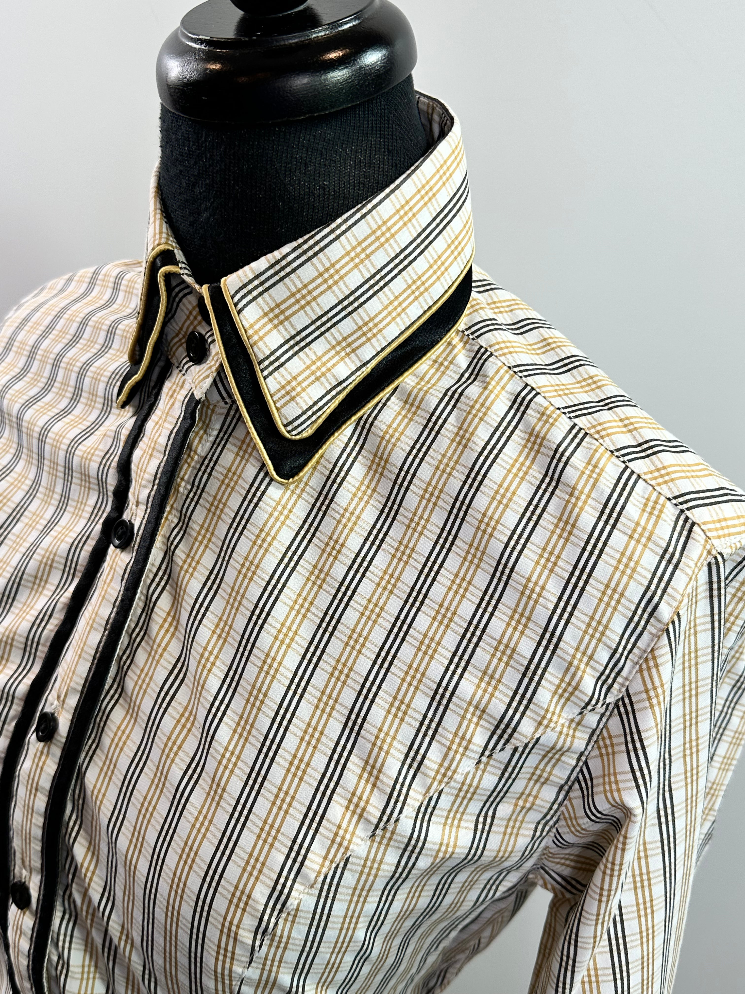 Western Button Up White Black and Gold with Hidden Zipper