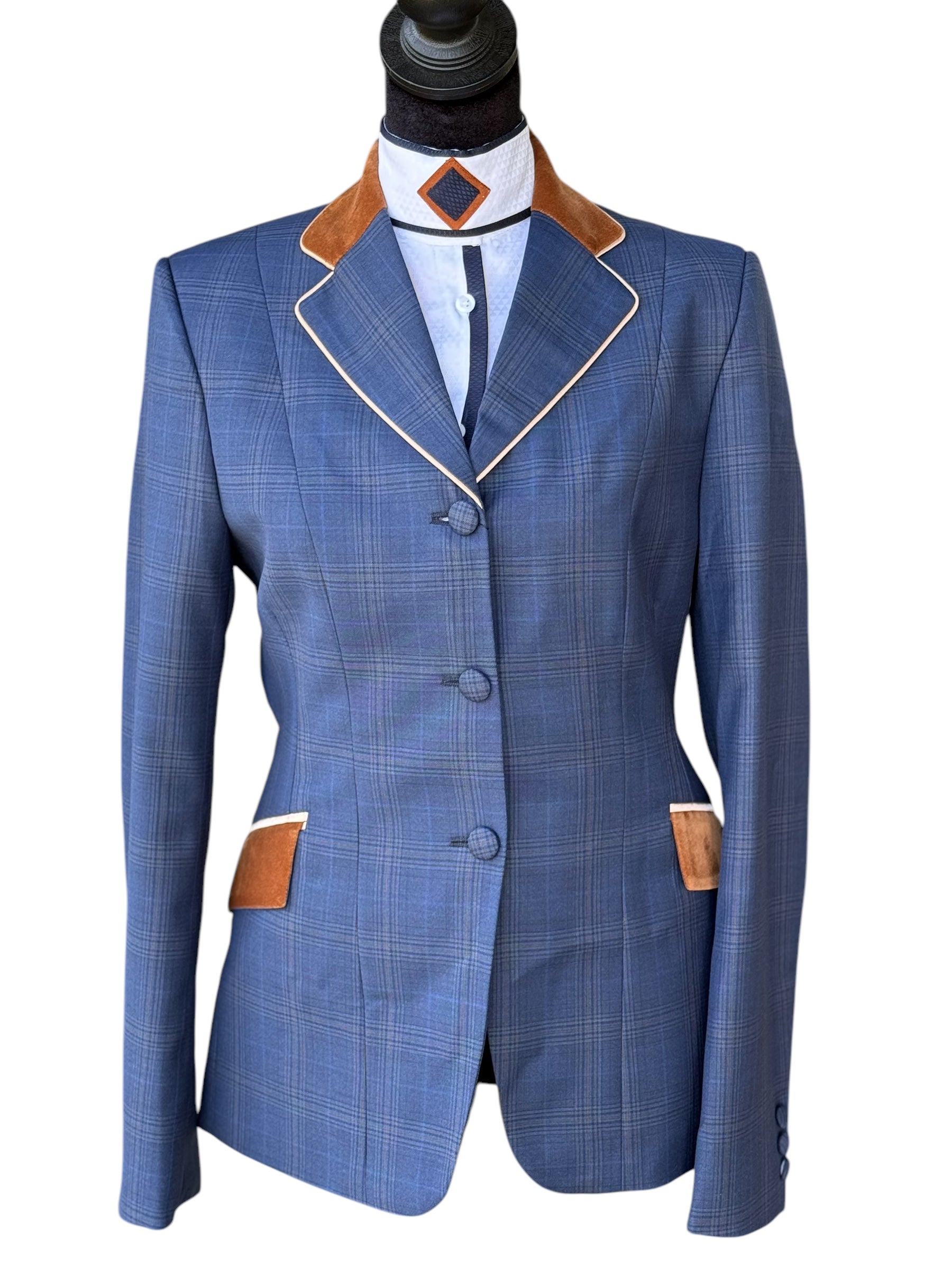 English Show Coat Blue and Tan Plaid Fabric Code 4895