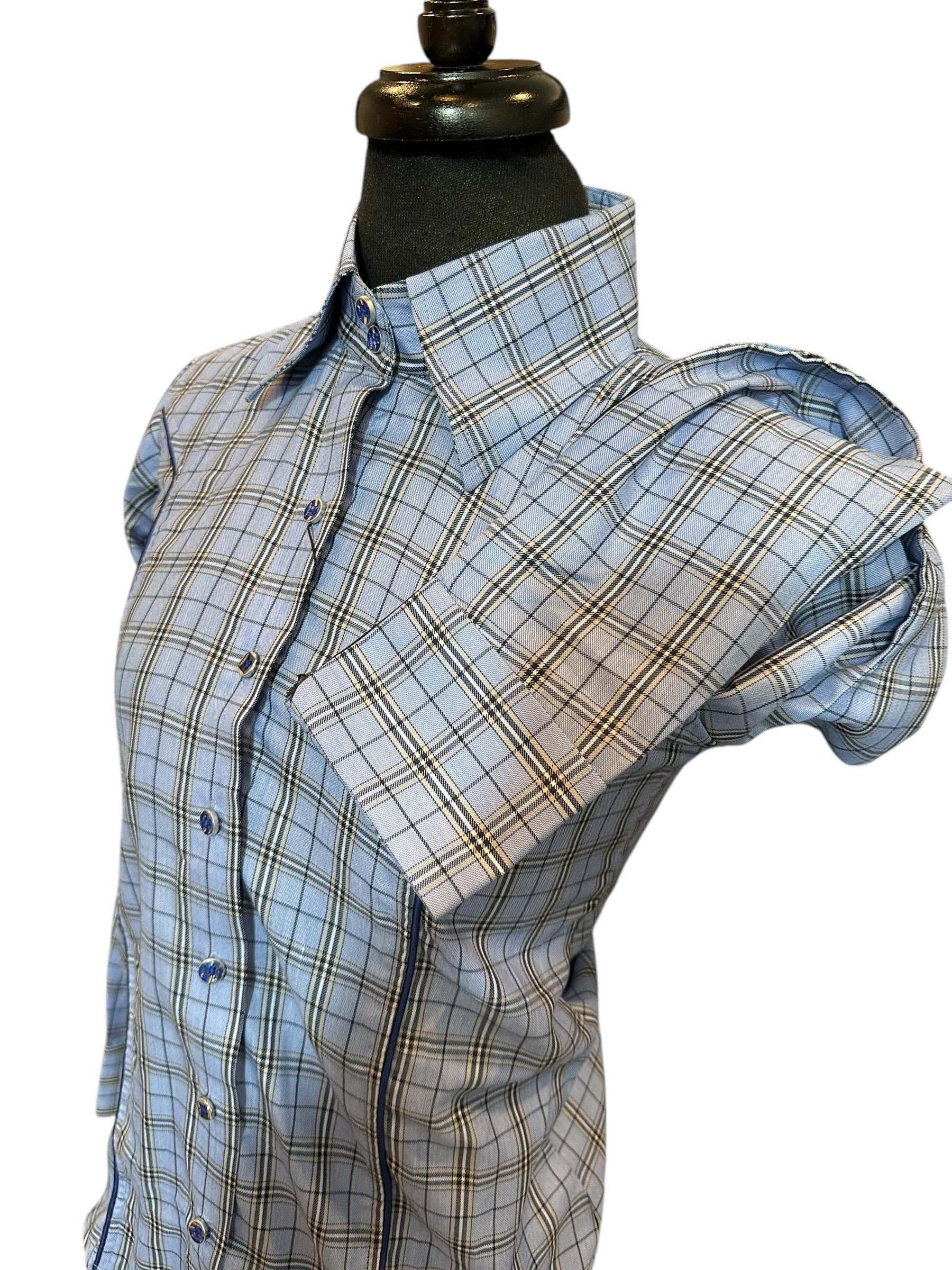 Western Button Up Light Blue Plaid