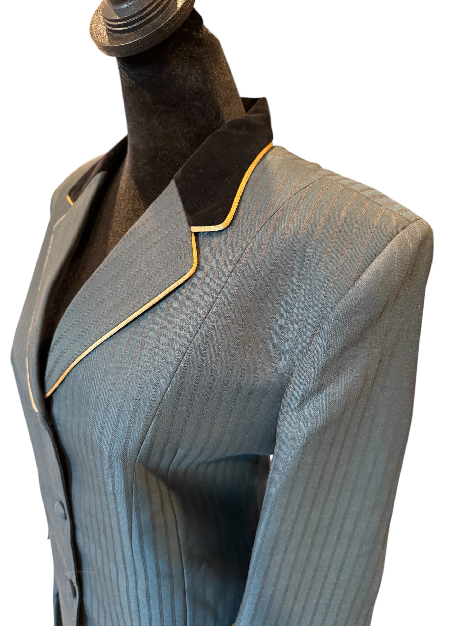 English Show Coat Hunter Green Self Stripe Fabric Code MOHDRYMD