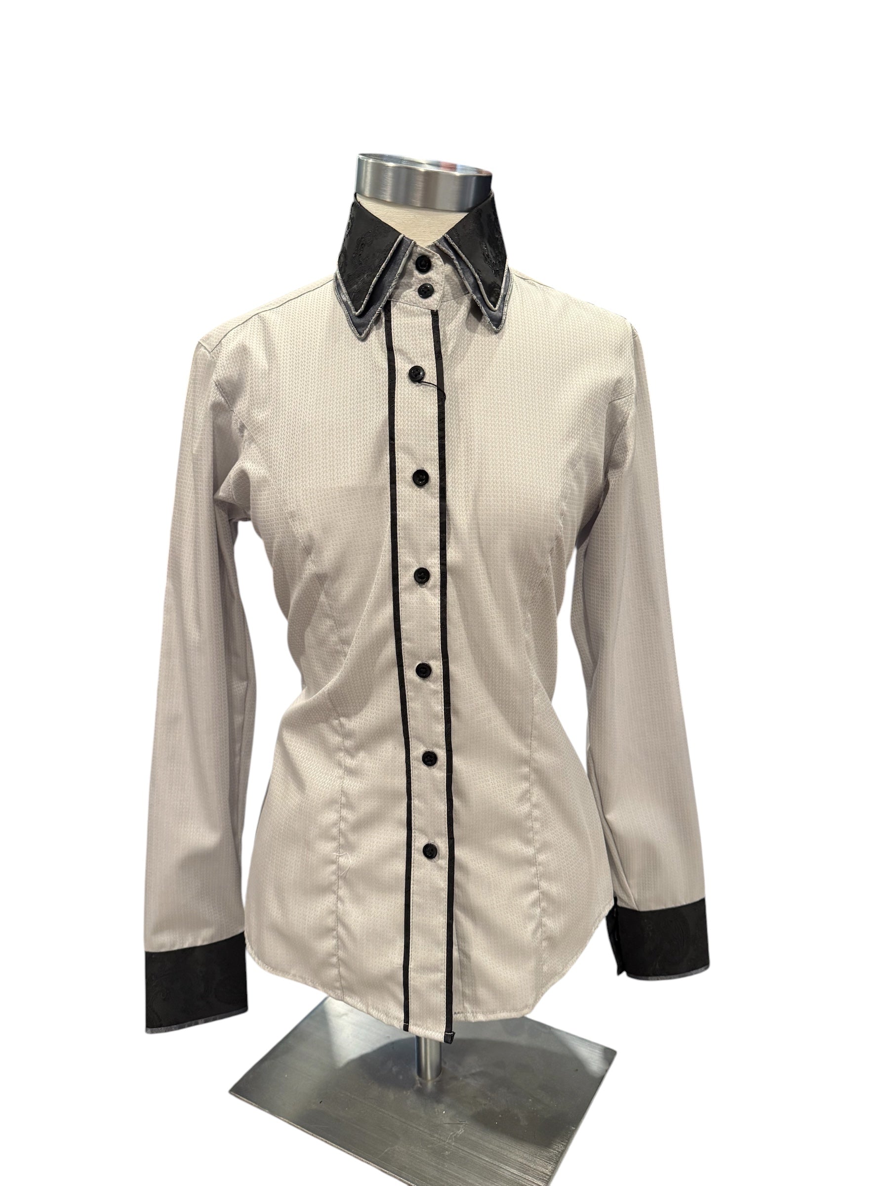 Western Button Up Light Grey with Black and grey accents “with hidden zipper”