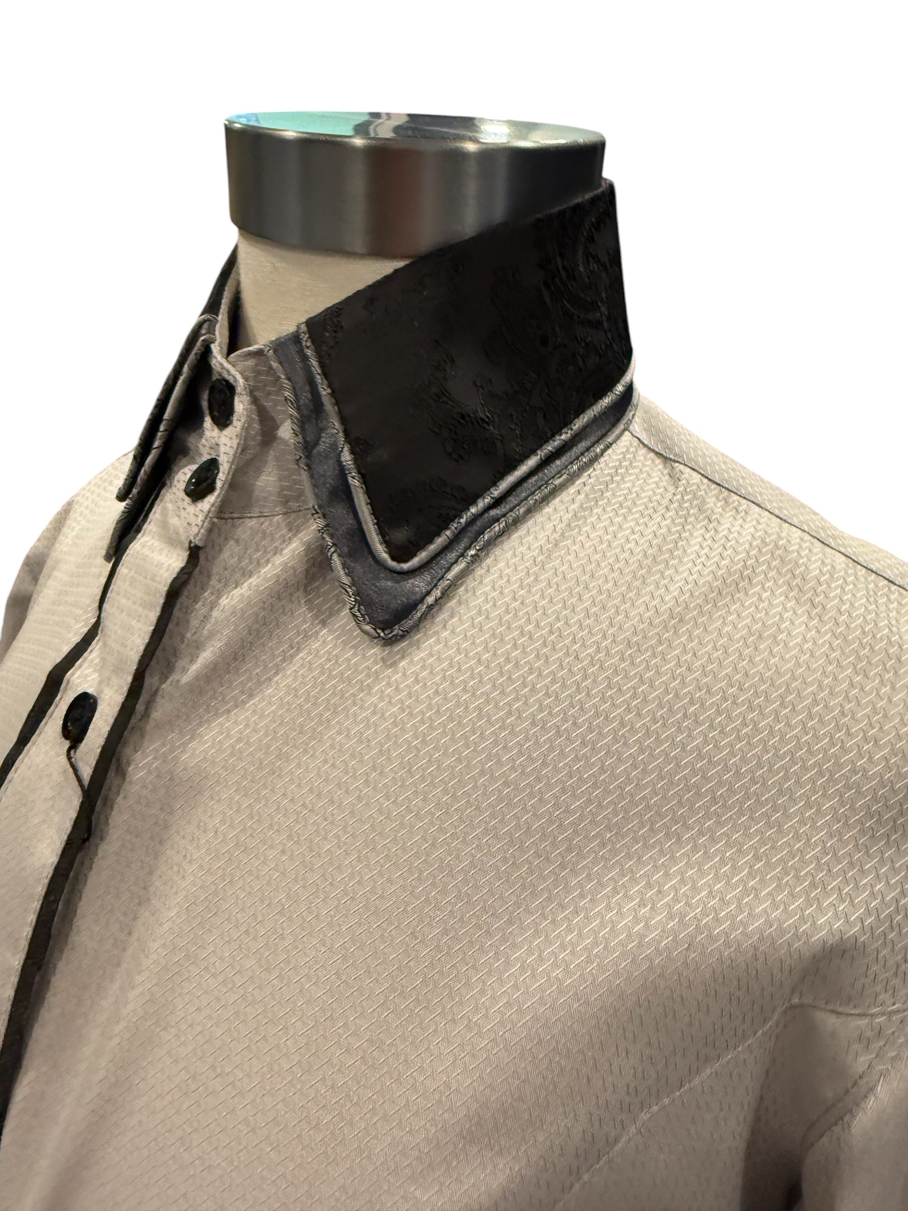 Western Button Up Light Grey with Black and grey accents “with hidden zipper”