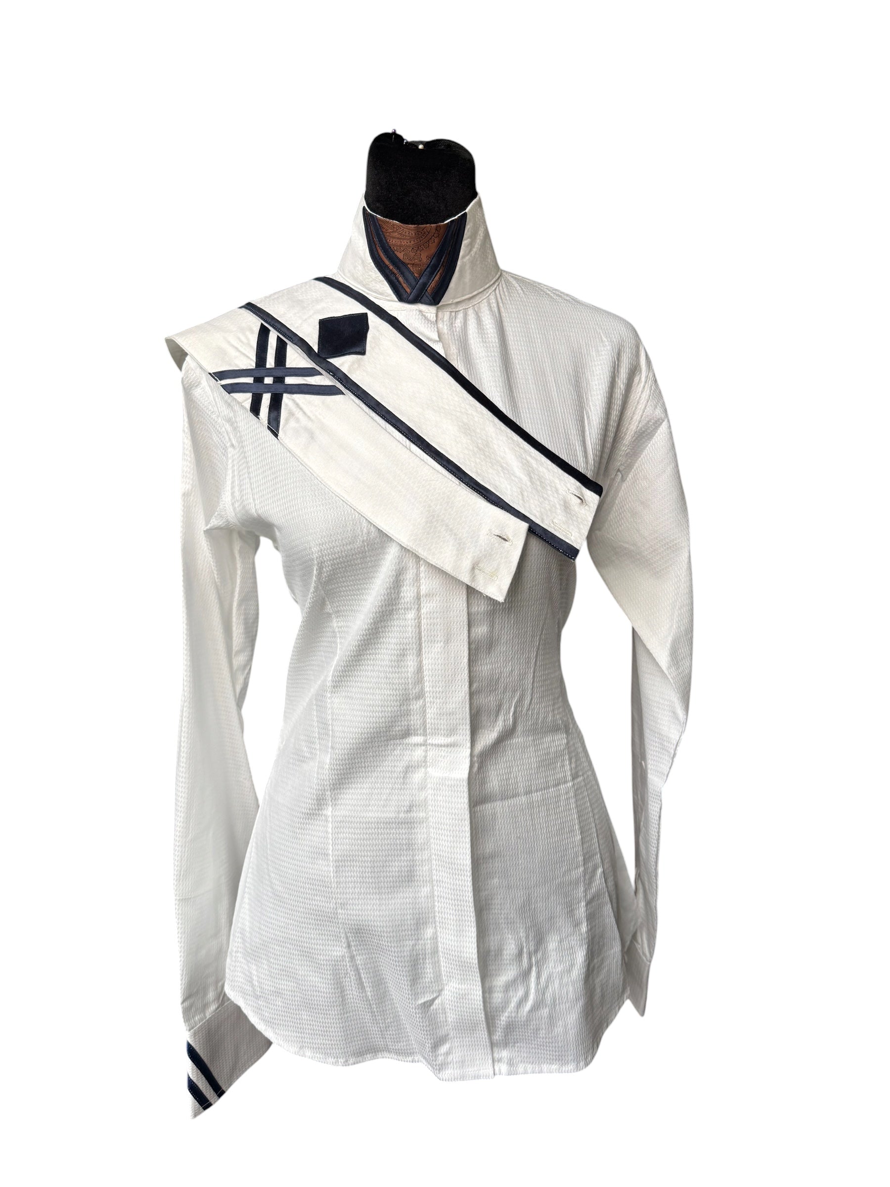 🔥NEW🔥English show shirt white with navy and tobacco “Hidden Zipper”
