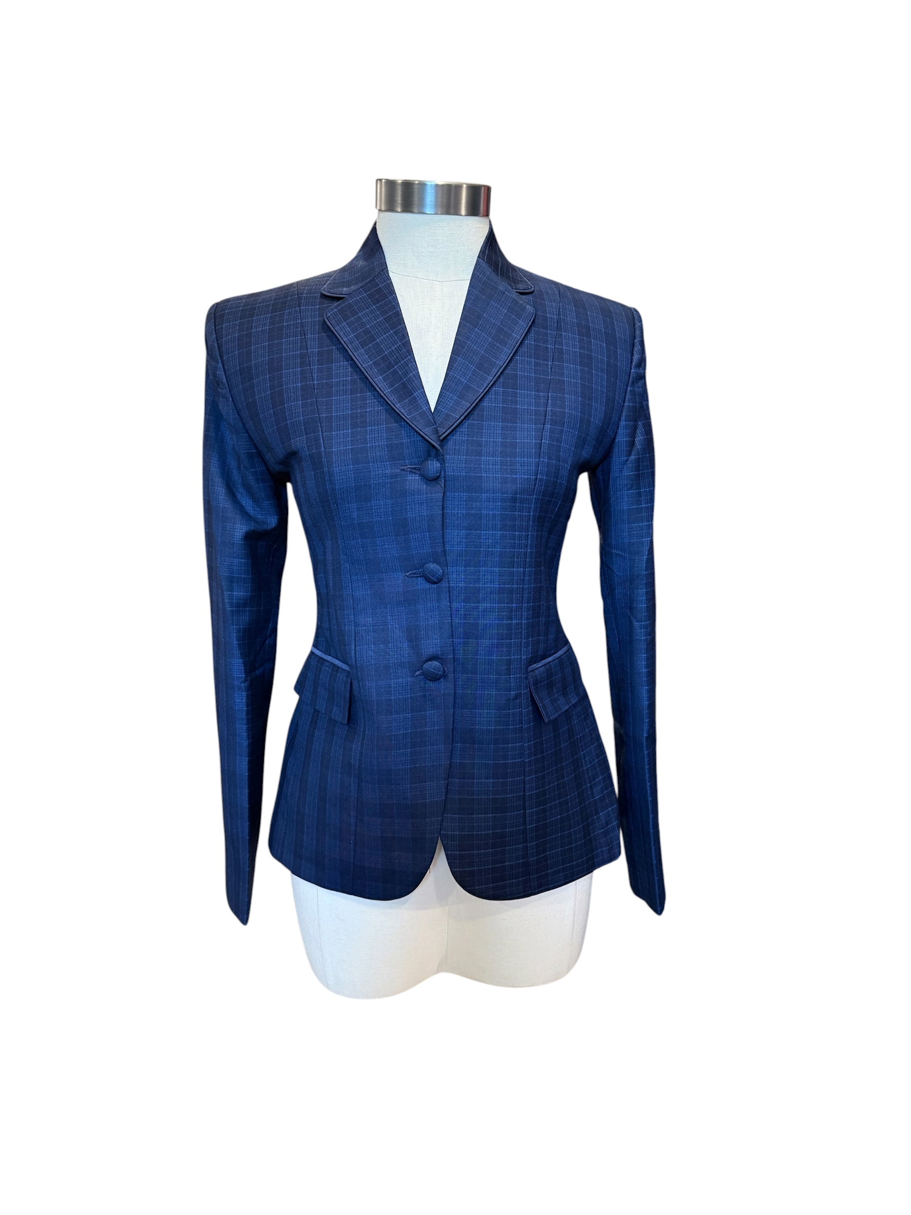 English Show Coat The Zoar Navy Plaid with Hidden Zipper