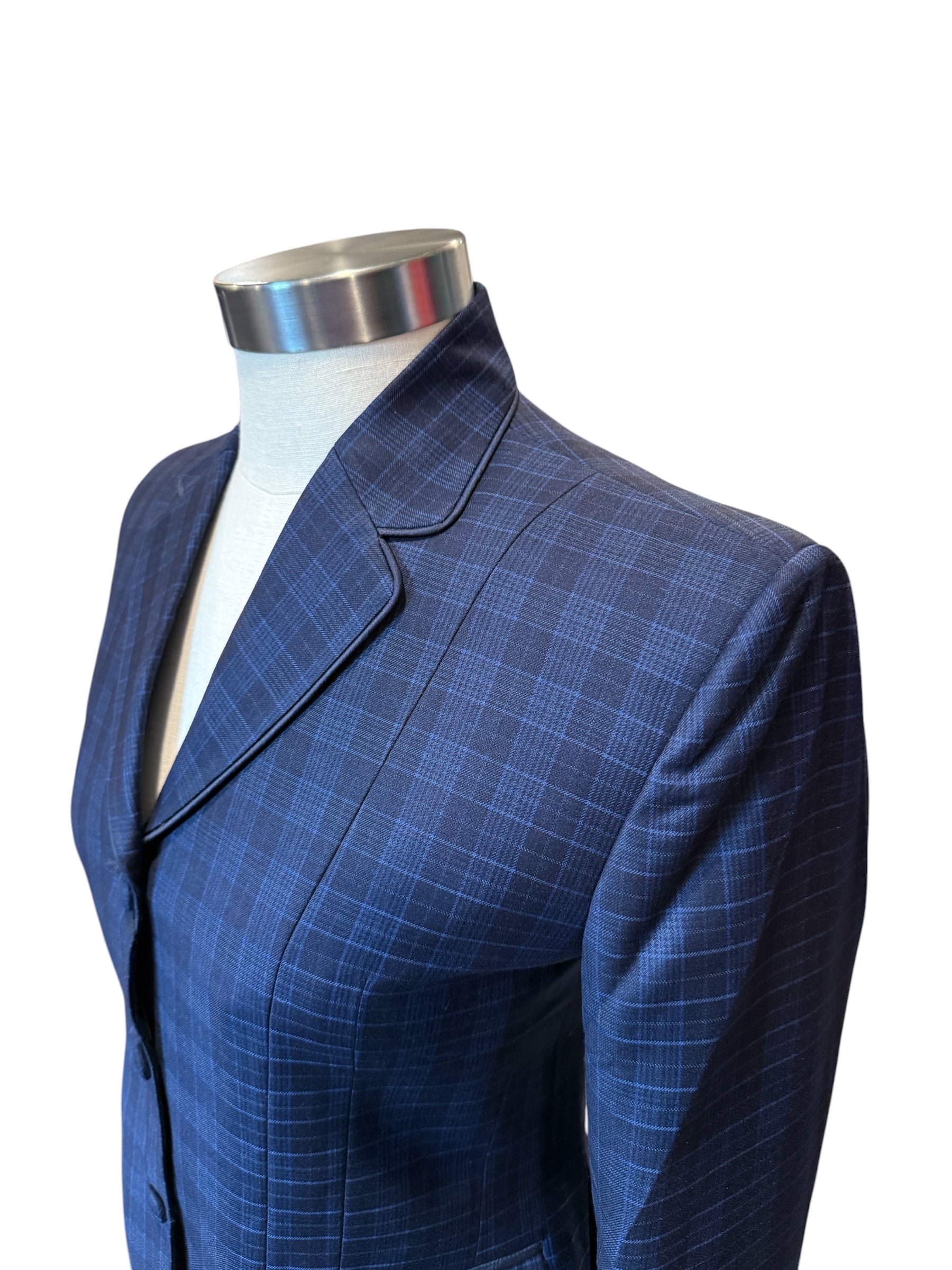 English Show Coat The Zoar Navy Plaid with Hidden Zipper