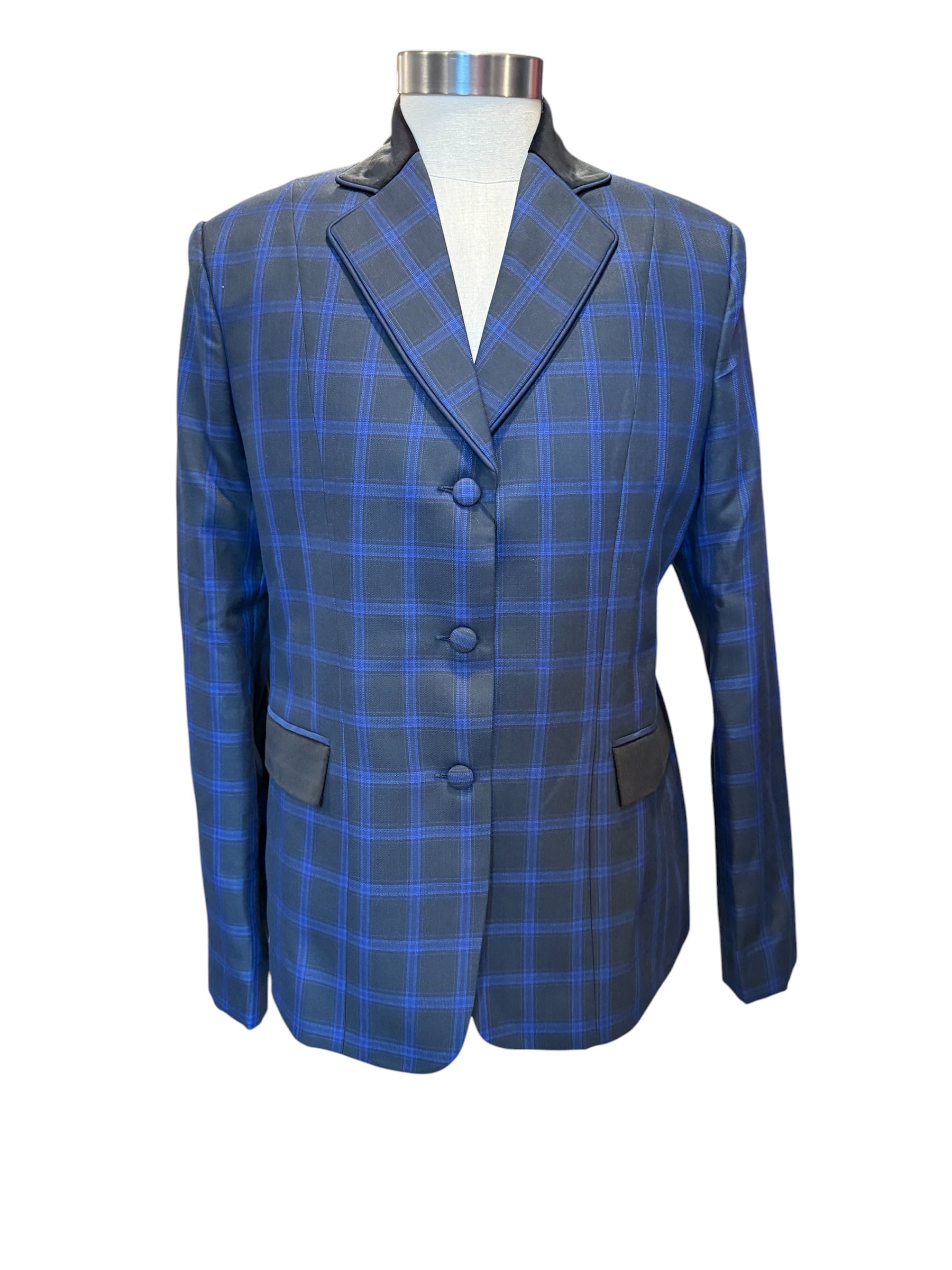 English Show coat The Conneaut Black with Blue Plaid “Hidden Zipper”