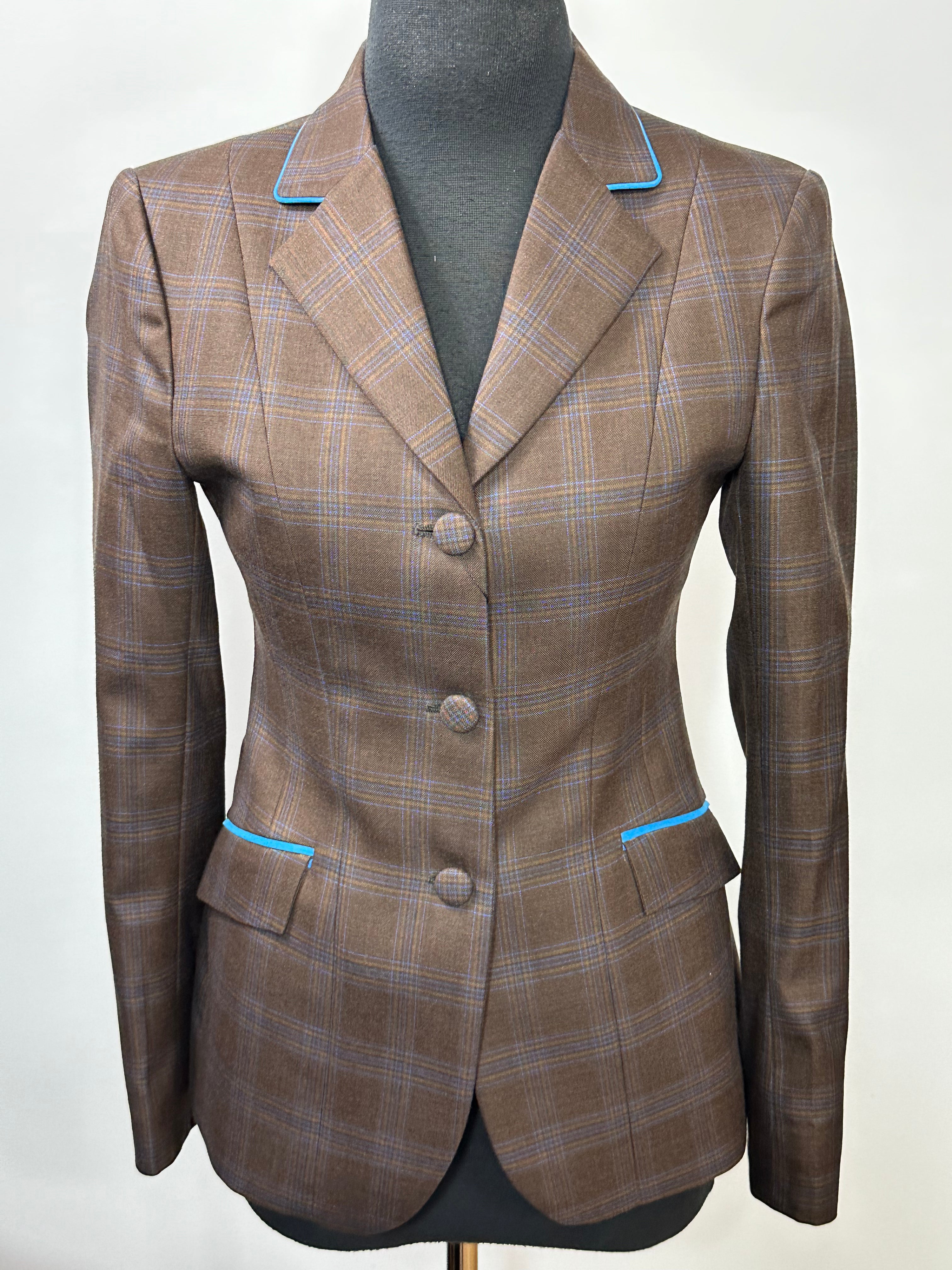 English Show Coat Brown with Teal Plaid Fabric Code MD444