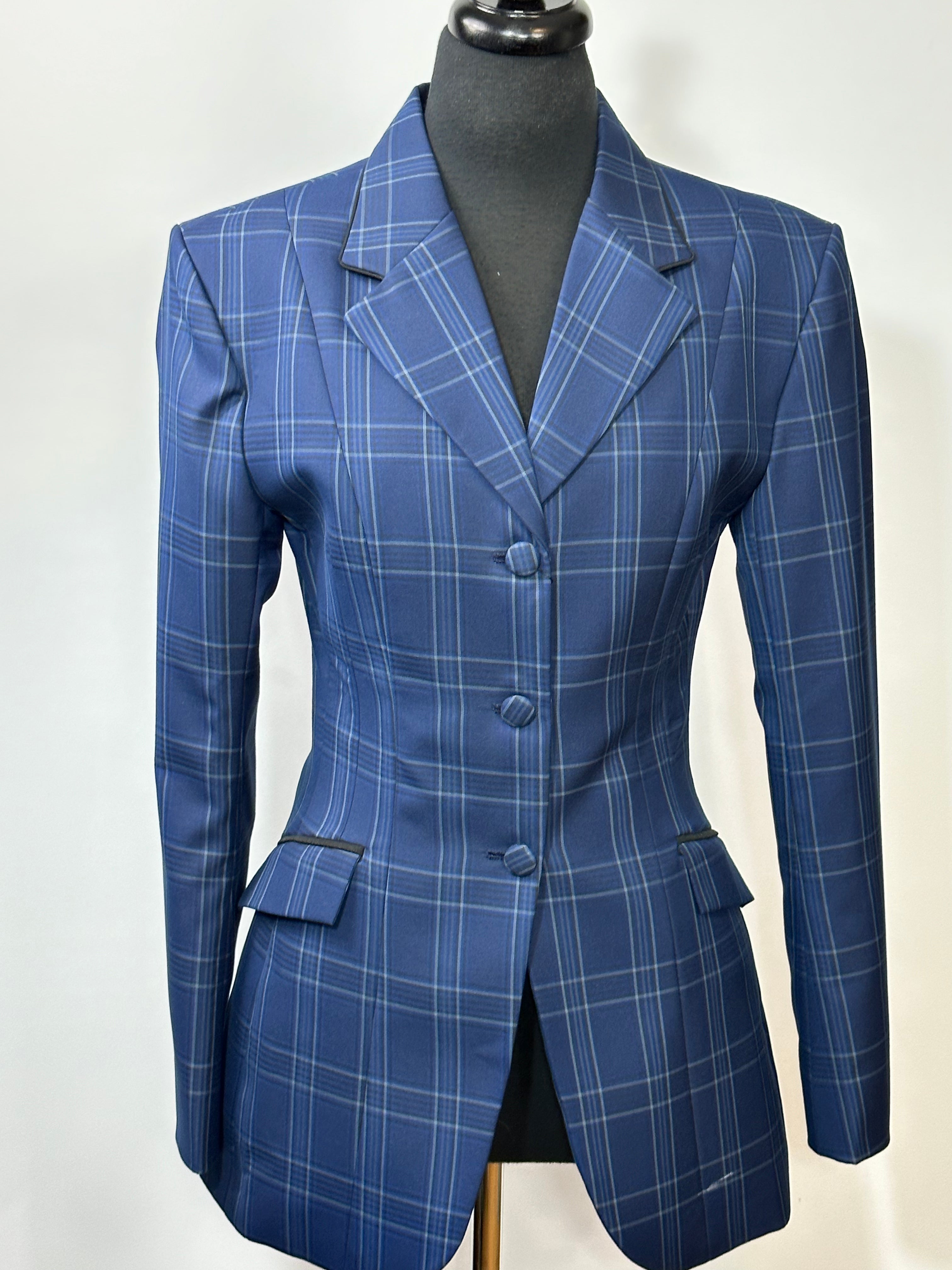 English Show Coat Navy and Black Plaid Fabric Code R191